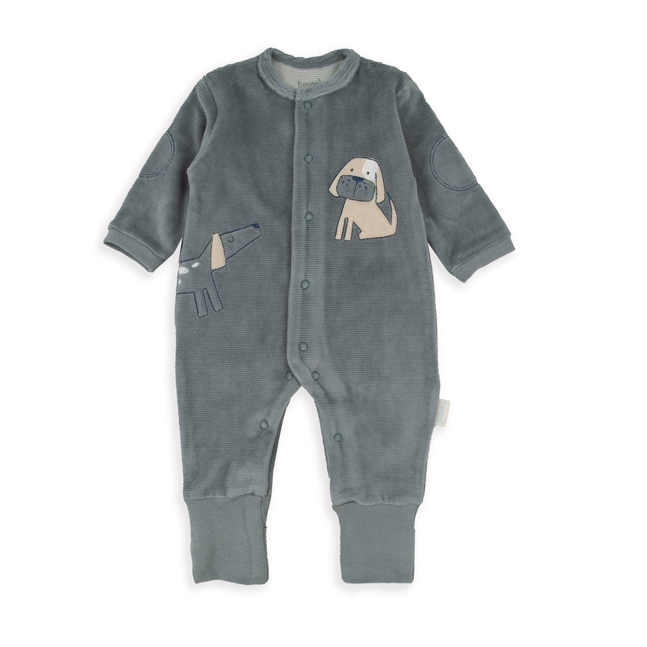 Tutina Neonato in Ciniglia Grigia con Cagnolini e Piedini Risvoltabili - Be Brave Boutique