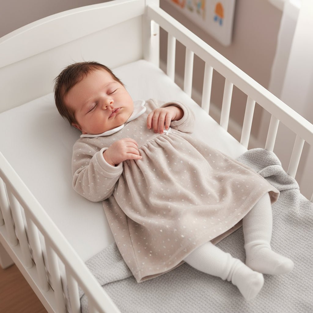 Abitino Neonato in Ciniglia Beige con Colletto Bianco