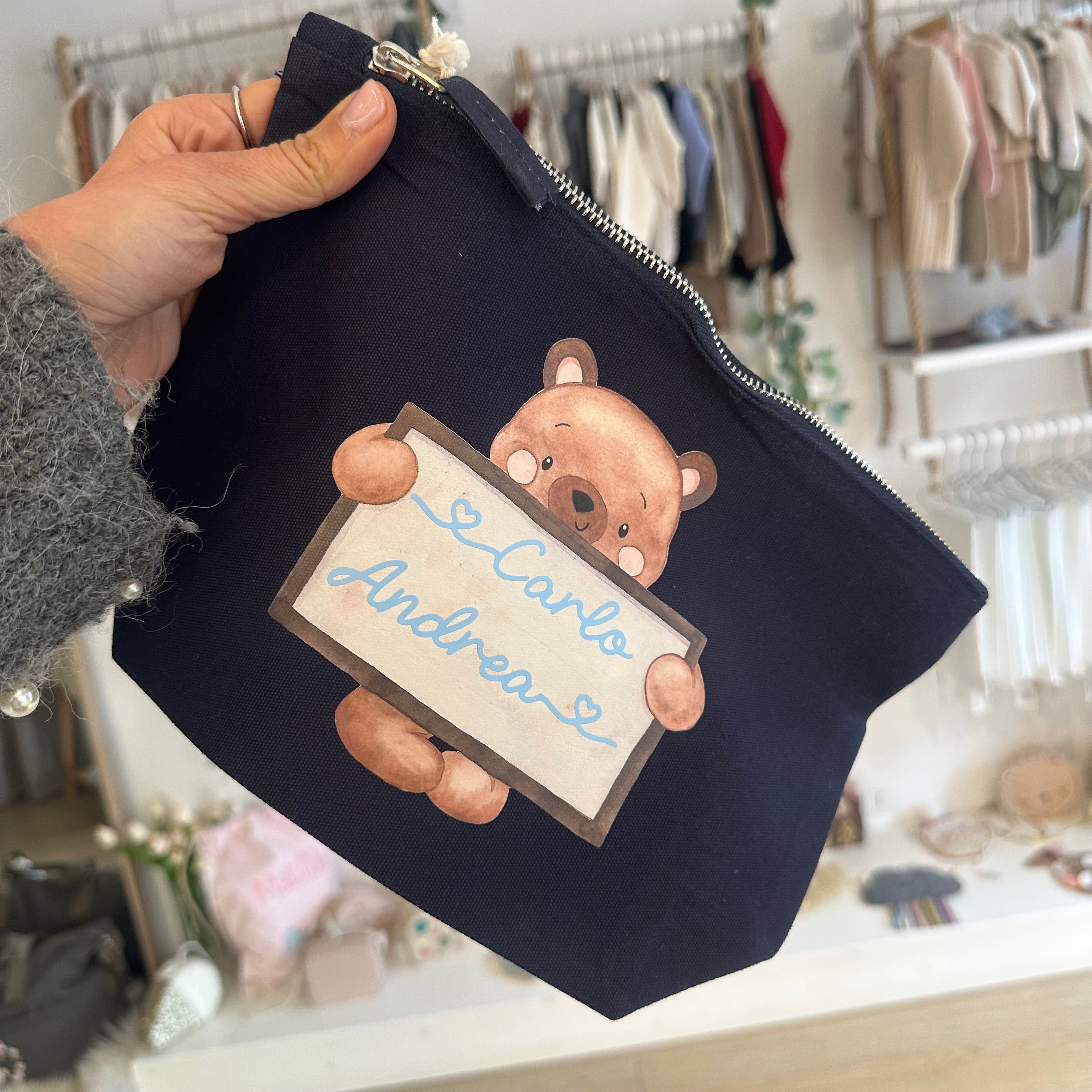 Pochette in cotone organico personalizzabile Orsetto Lavagna - Be Brave Boutique