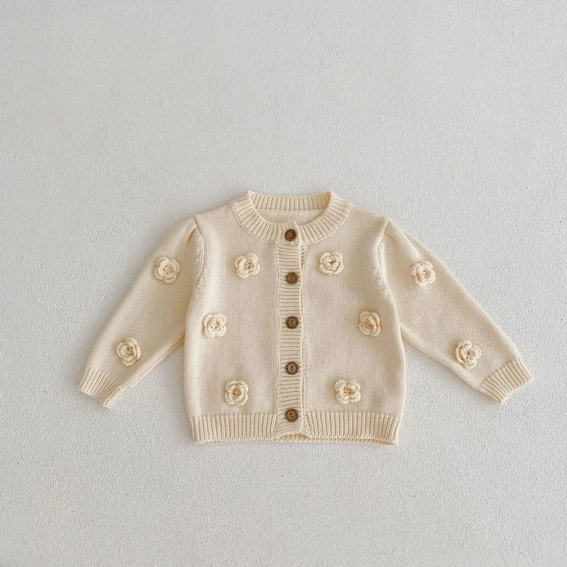 Cardigan in cotone con Fiori Panna