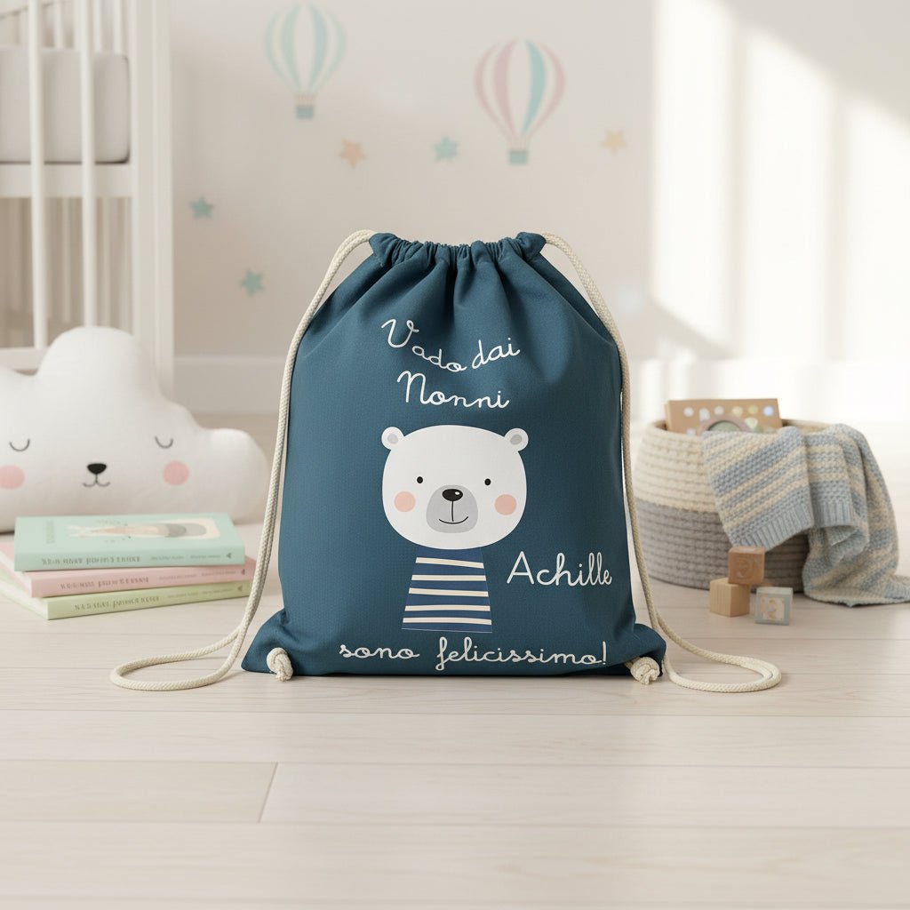 Zaino in cotone pesante Vado dai Nonni e sono felicissimo - Be Brave Boutique