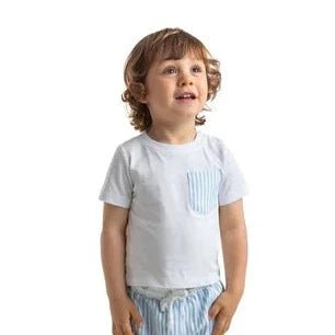 T shirt Bimbo Fiori e righe Azzurro con taschino - Be Brave Boutique
