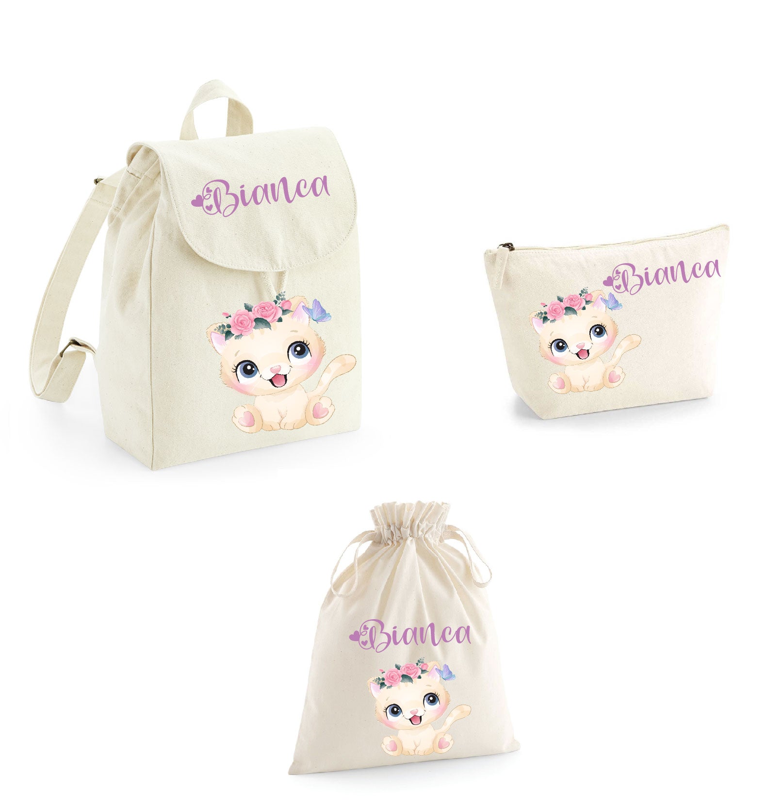 Set asilo Mini Zaino, Sacchetto cambi e beauty Gattina - Be Brave Boutique