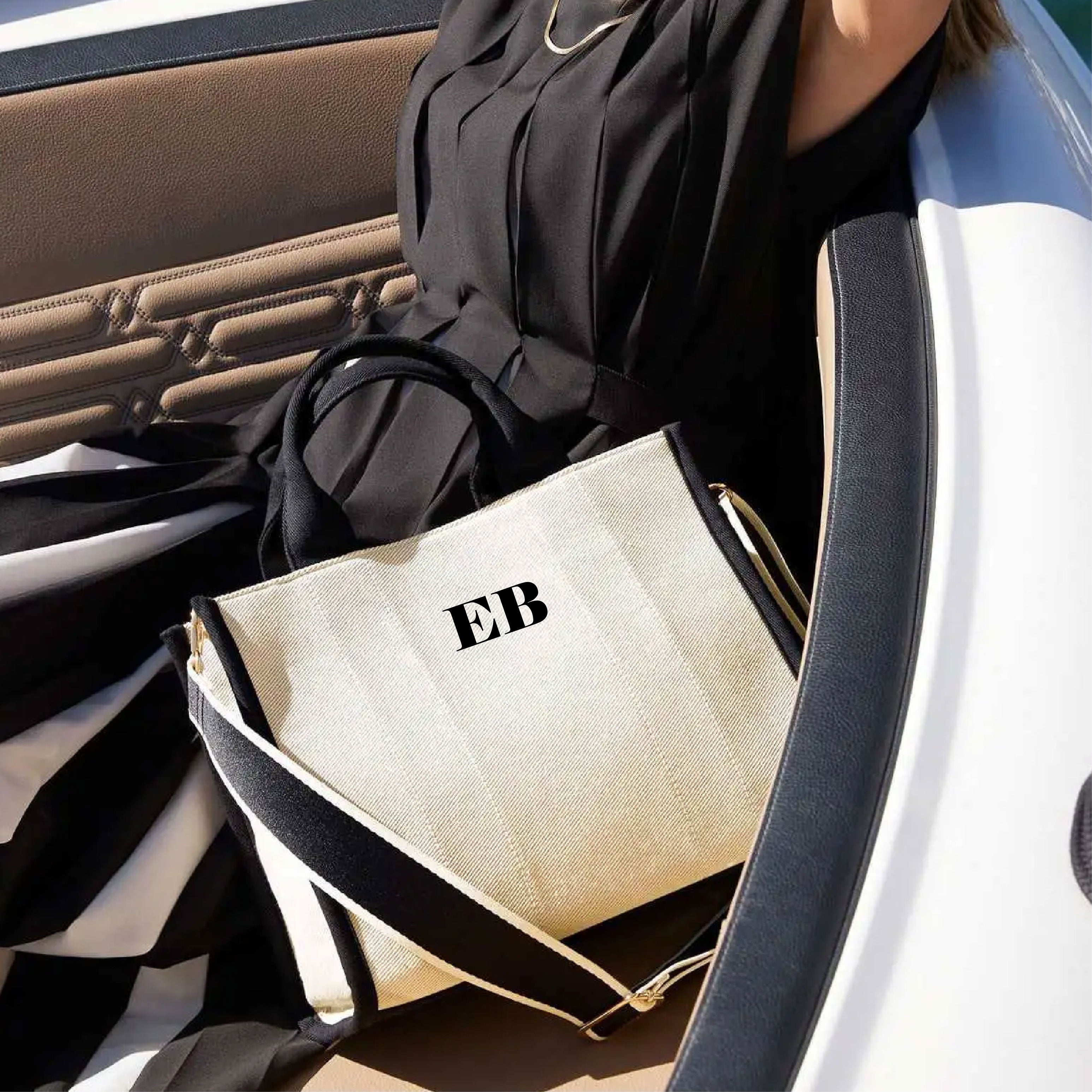 Borsa Tote in Twill Personalizzabile Natutal/Black – Eleganza e Funzionalità - Be Brave Boutique
