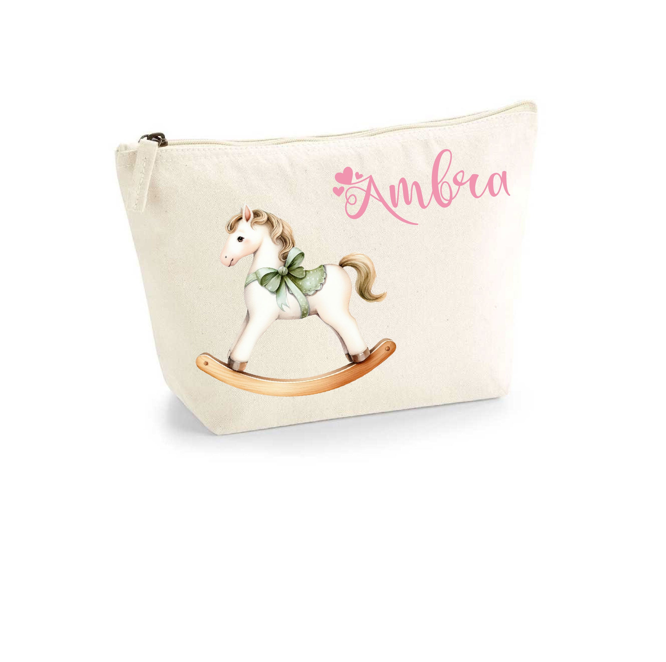 Pochette in cotone organico personalizzabile Cavallino a Dondolo Verde - Be Brave Boutique