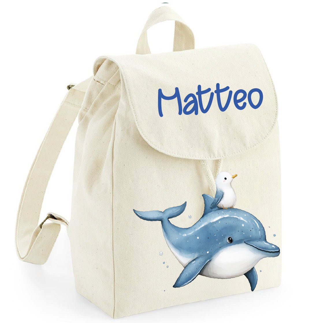 Zaino Asilo Bambino Personalizzato – Mini Zainetto con Nome Delfino