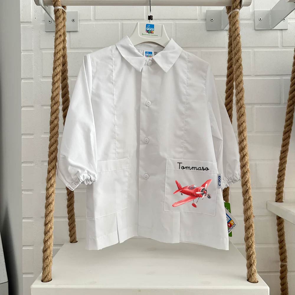Grembiule Siggi Personalizzabile con nome e Aereo Rosso - Be Brave Boutique