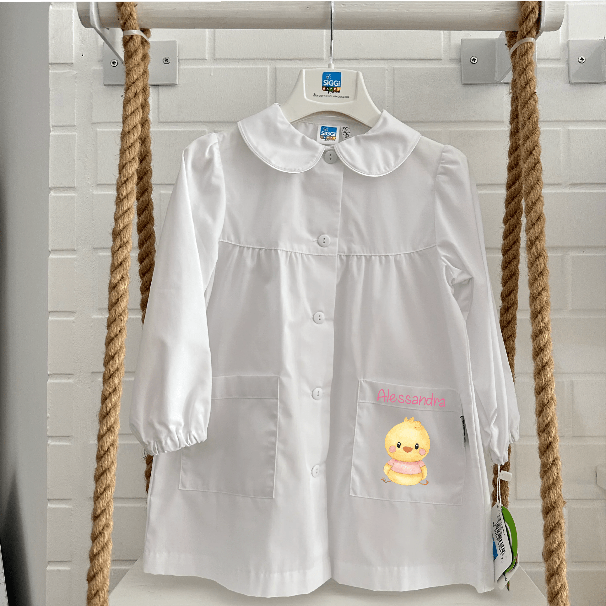 Grembiule Siggi Bimba Personalizzabile con nome e Pulcino Rosa - Be Brave Boutique