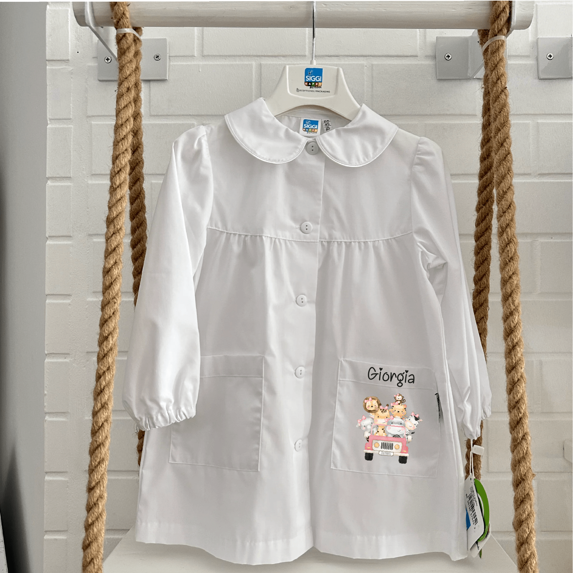 Grembiule Siggi Personalizzabile con nome e Safari Rosa - Be Brave Boutique