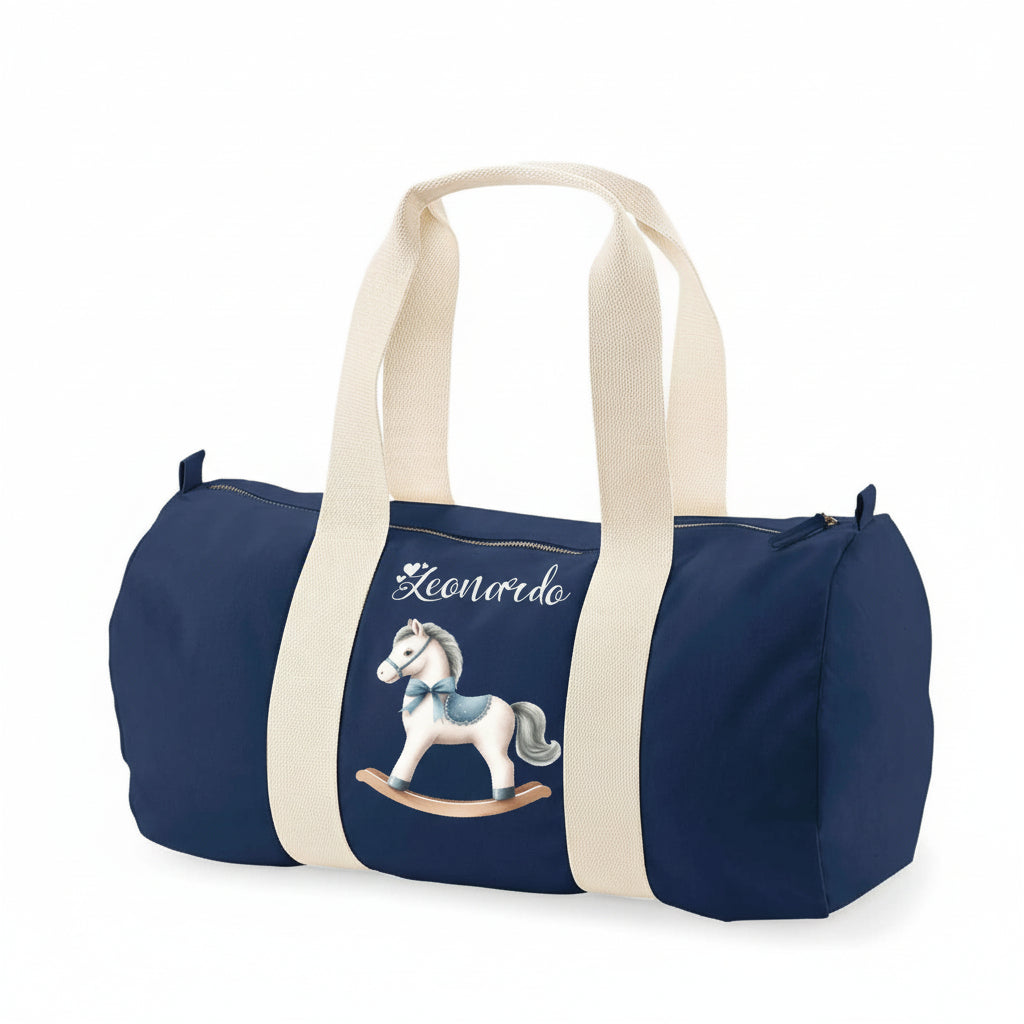 Borsone in cotone Cavallino a Dondolo Azzurro Personalizzabile - Be Brave Boutique