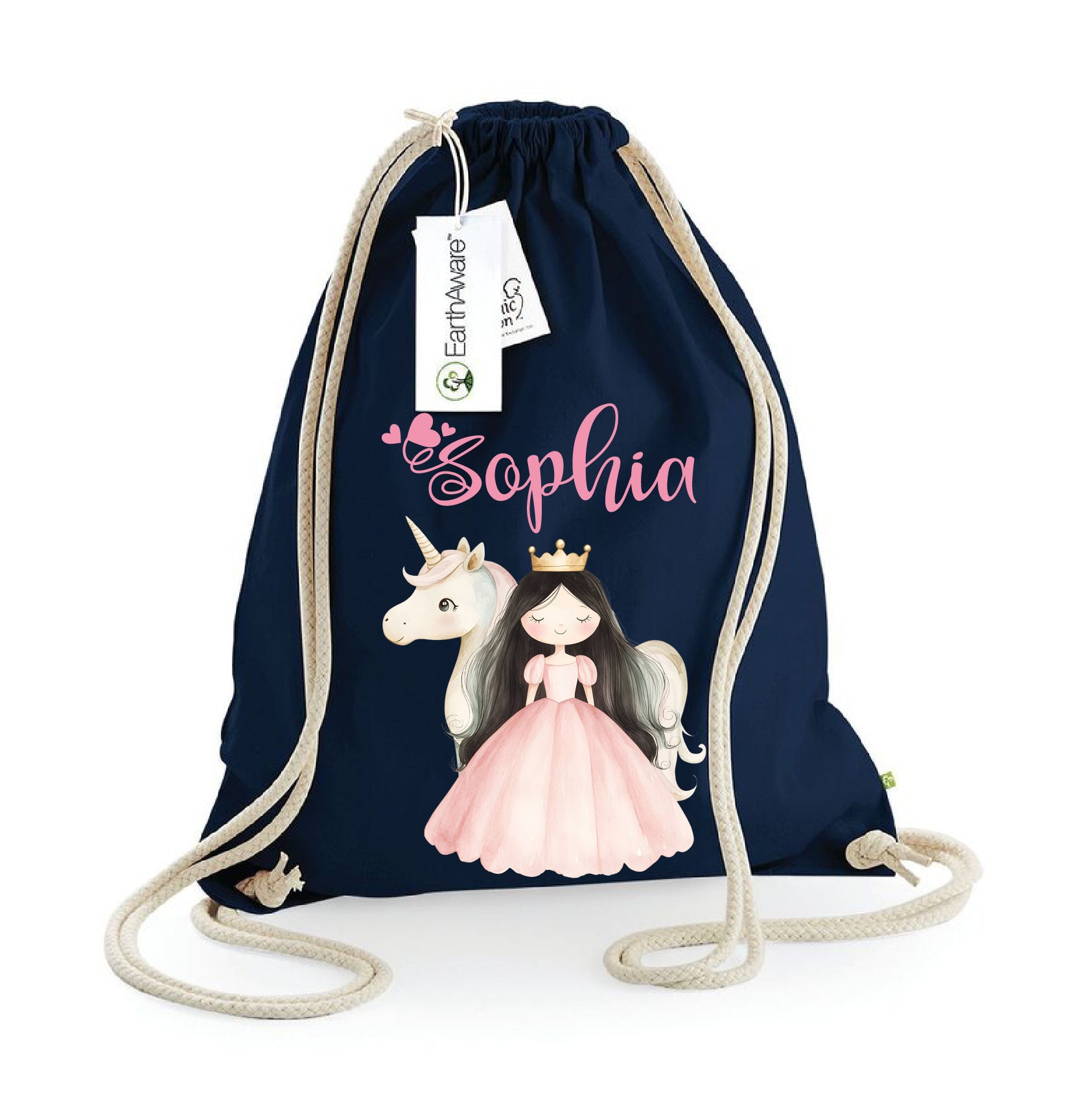 Zaino Sacca Asilo Personalizzato – Bambino Principessa Mora e unicorno