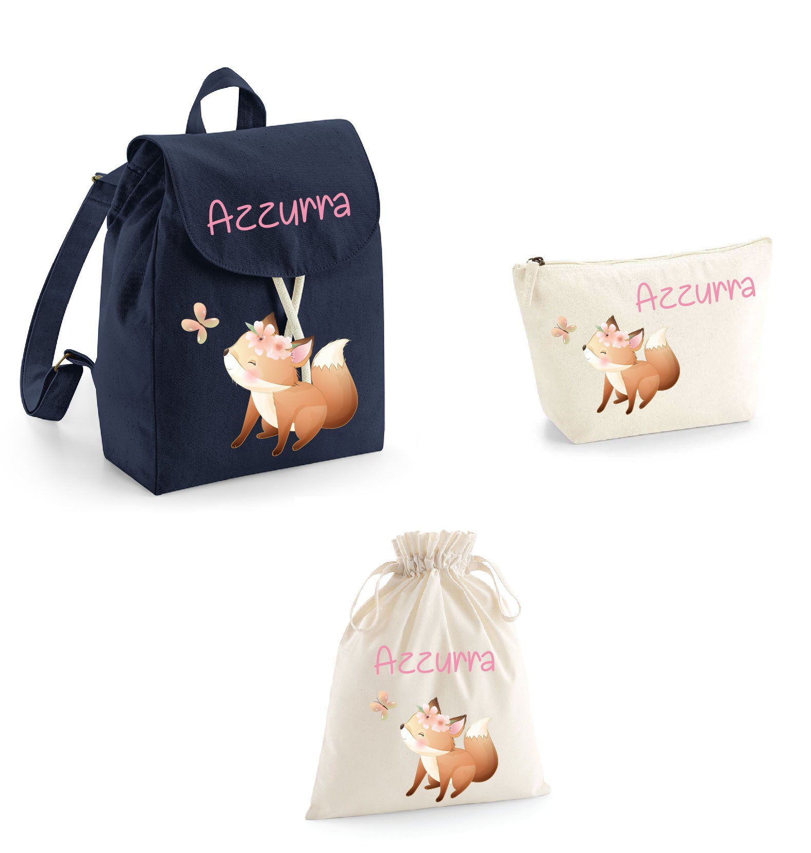 Set asilo Mini Zaino, Sacchetto cambi e beauty Volpina - Be Brave Boutique