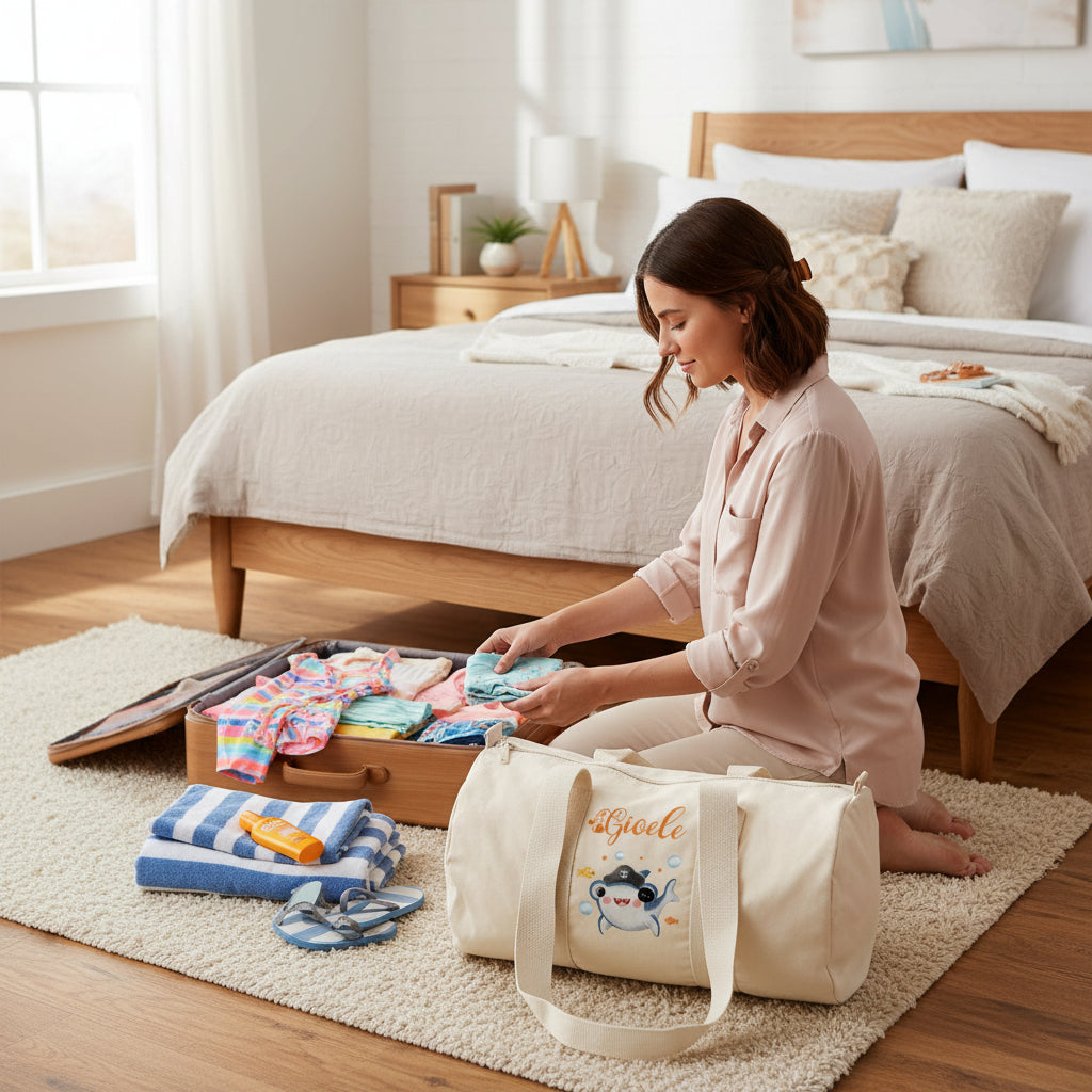 Borsone in cotone canvas personalizzato Baby Shark - Be Brave Boutique