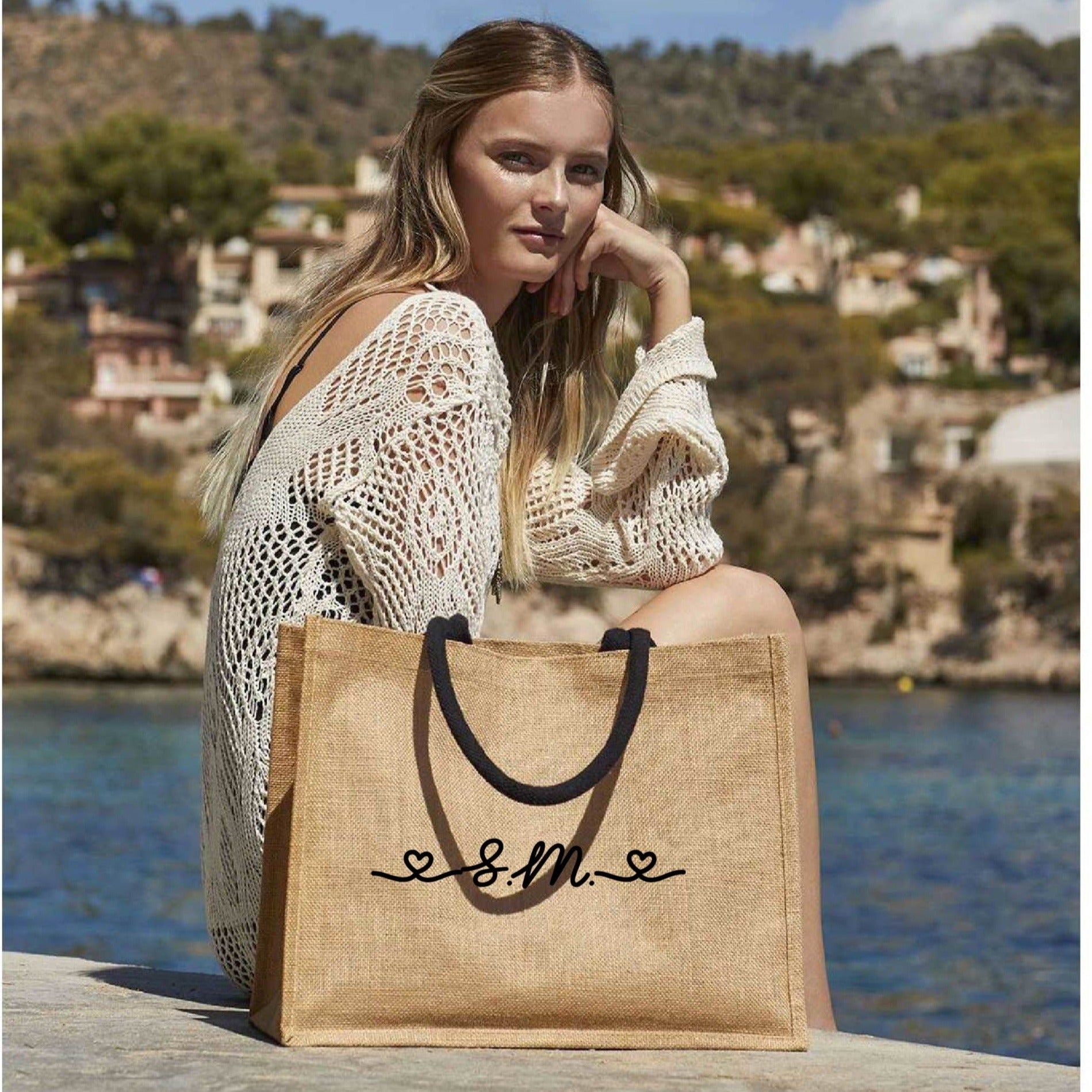 Borsa in Juta manico nero personalizzabile Regalo maestre fine anno - Be Brave Boutique