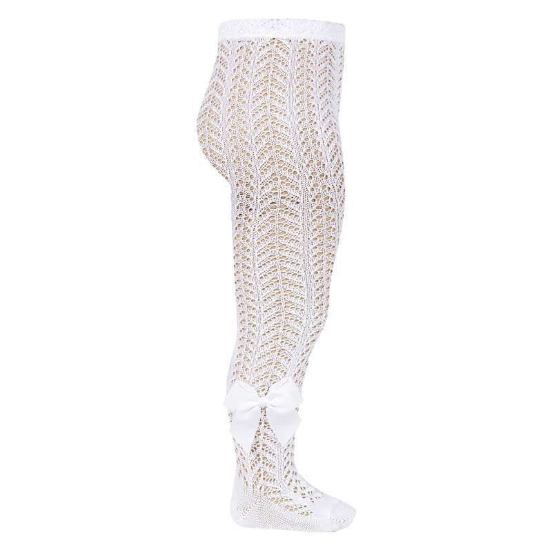 Calzamaglia Condor perle traforata con fiocco grosgrain LATTE