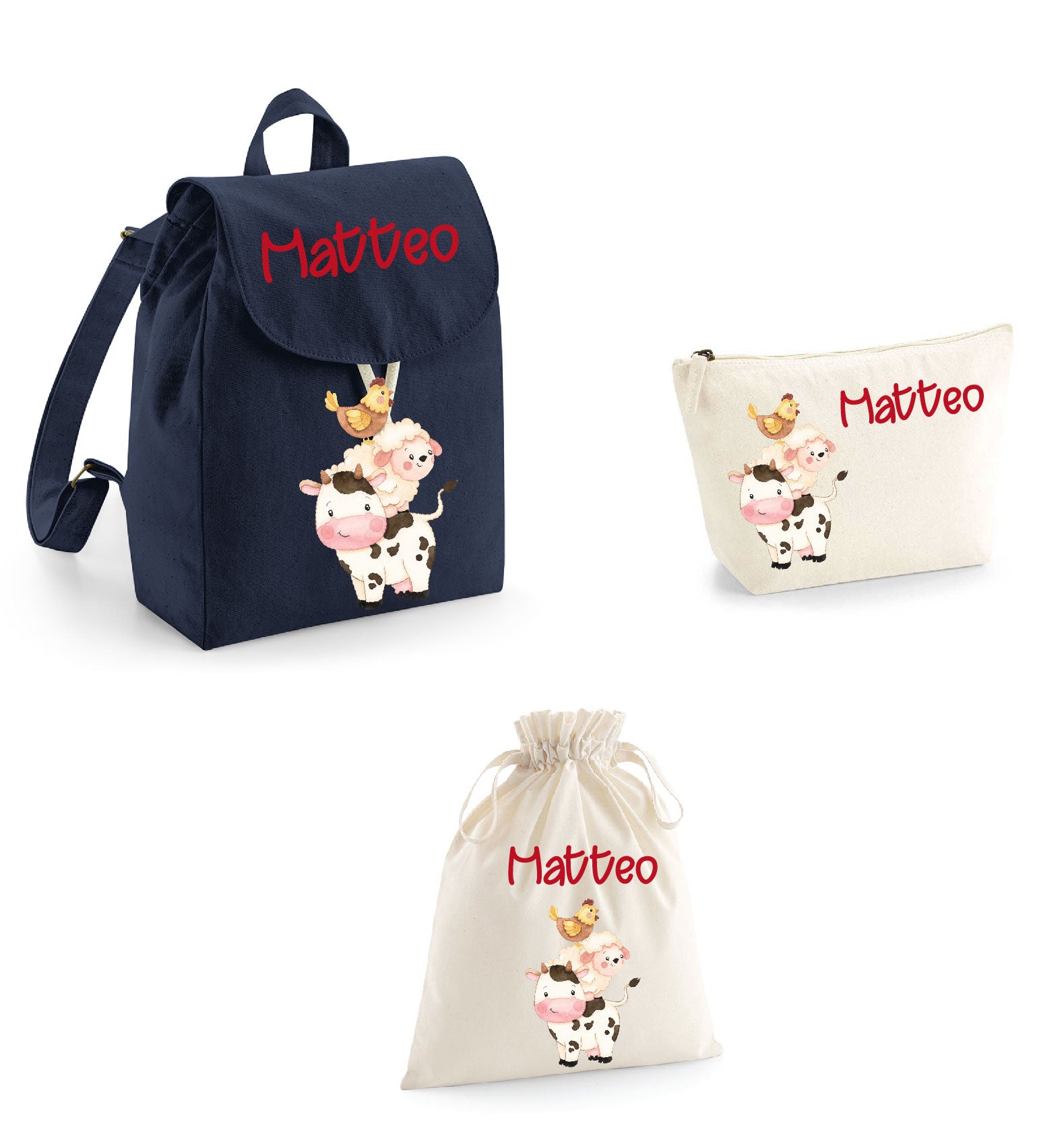 Set asilo Mini Zaino, Sacchetto cambi e beauty Fattoria - Be Brave Boutique