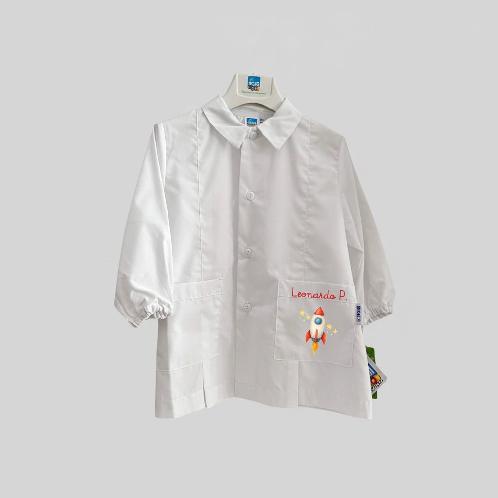 Grembiule Siggi asilo Razzo Personalizzabile con nome - Be Brave Boutique