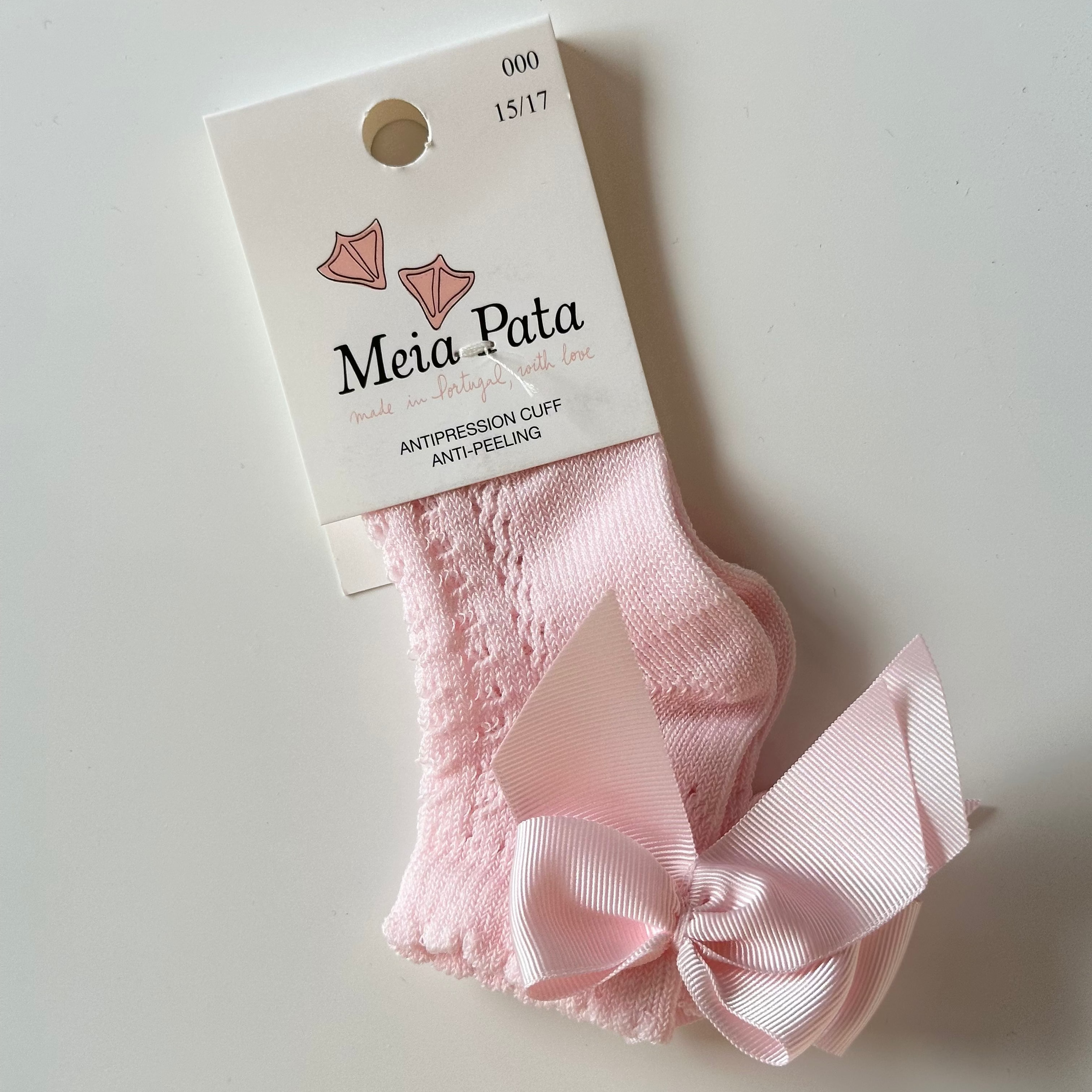 Calze bimba basse con fiocco traforate Baby pink Meia Pata - Be Brave Boutique