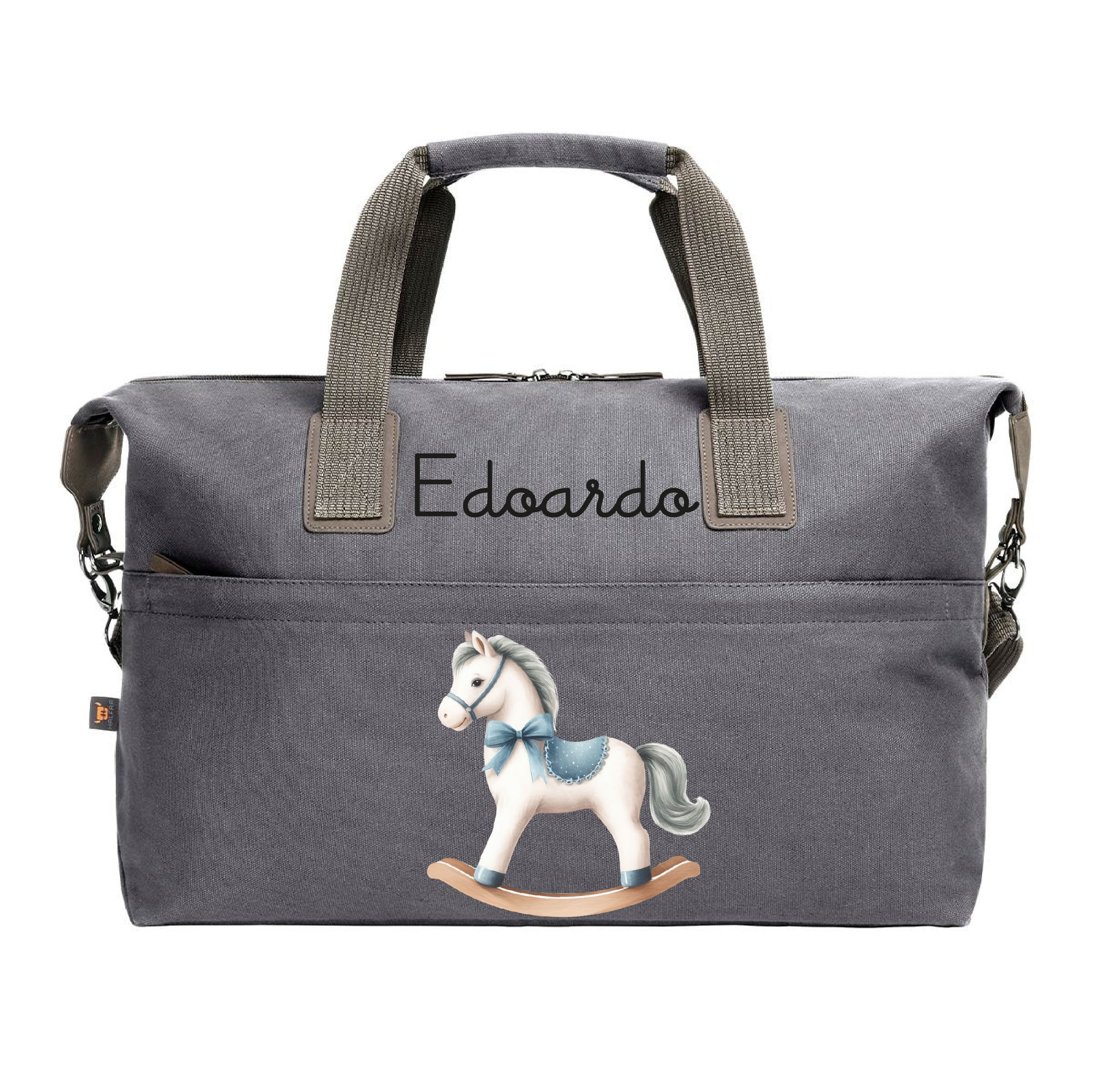 Borsone medio personalizzabile Cavallino a Dondolo Azzurro dotato di tracolla - Be Brave Boutique