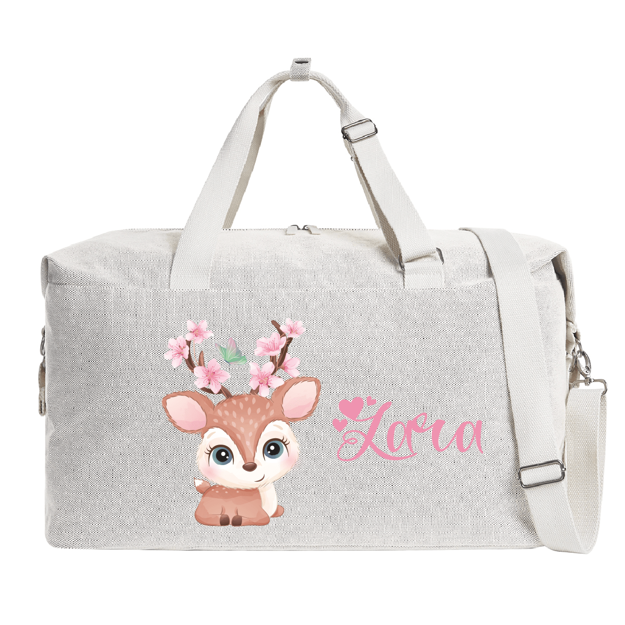 Borsone modello “Mommy” Beige Cerbiatto fiori di Pesco - Be Brave Boutique