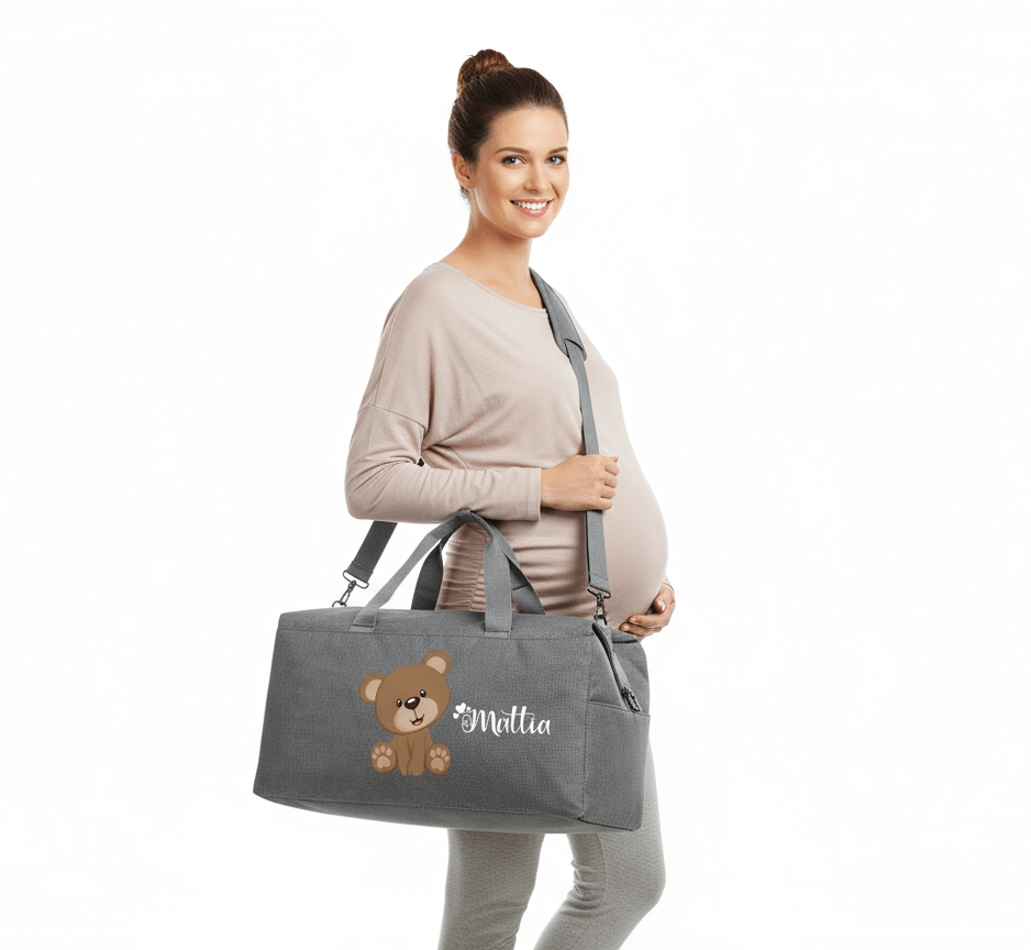 Borsone Mamma per Ospedale e Nascita – Mommy's Bag Personalizzabile con Nome Orsetto