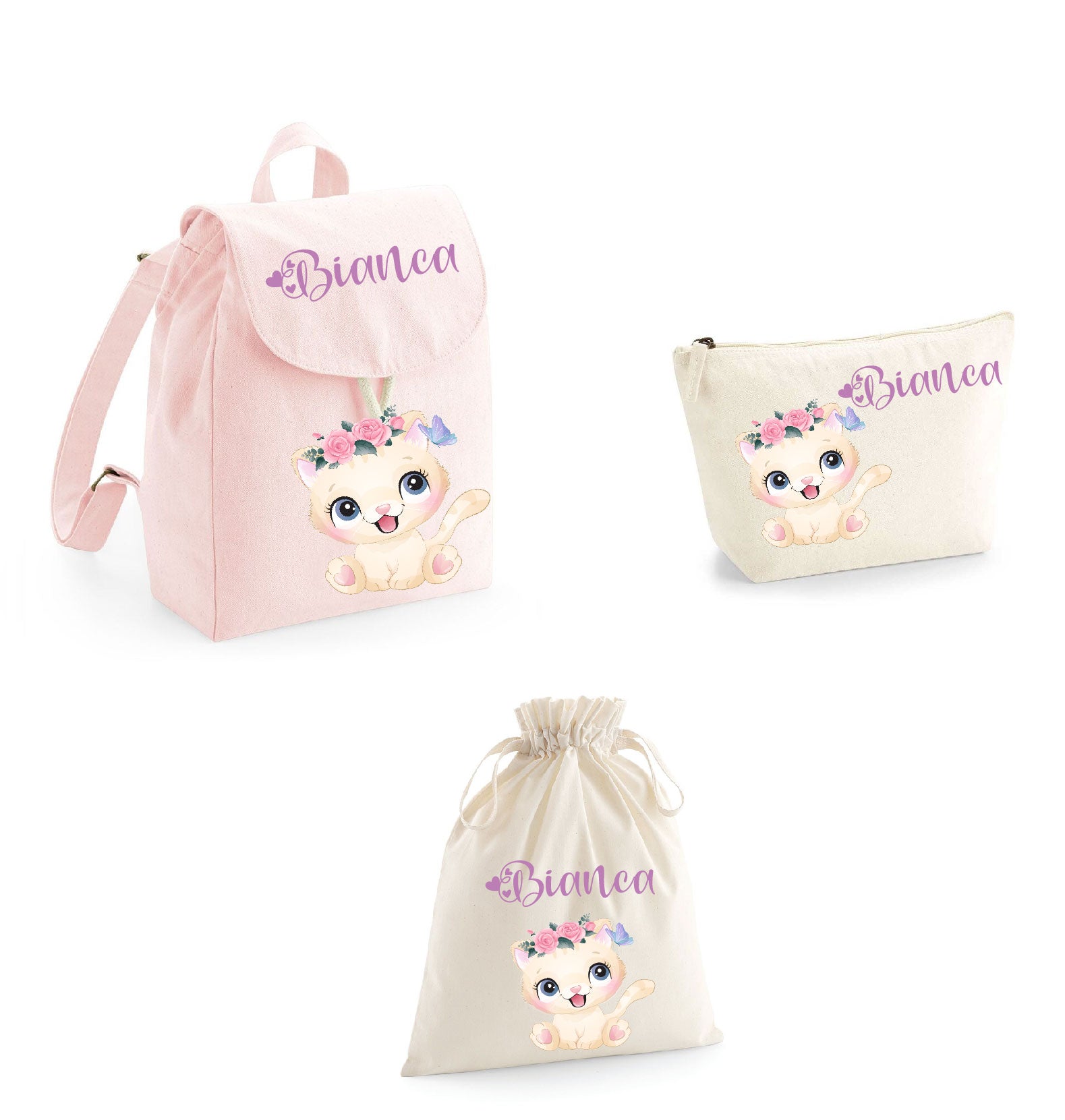 Set asilo Mini Zaino, Sacchetto cambi e beauty Gattina - Be Brave Boutique
