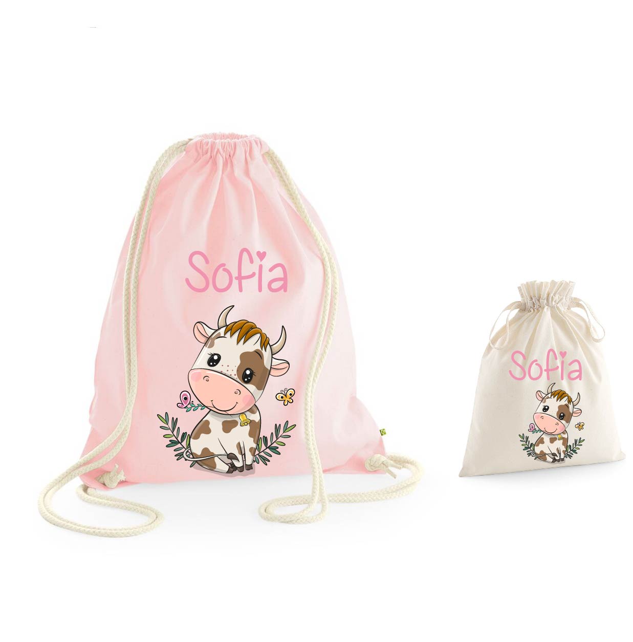 Sacca zaino e sacca cambio personalizzabile Mucca - Be Brave Boutique