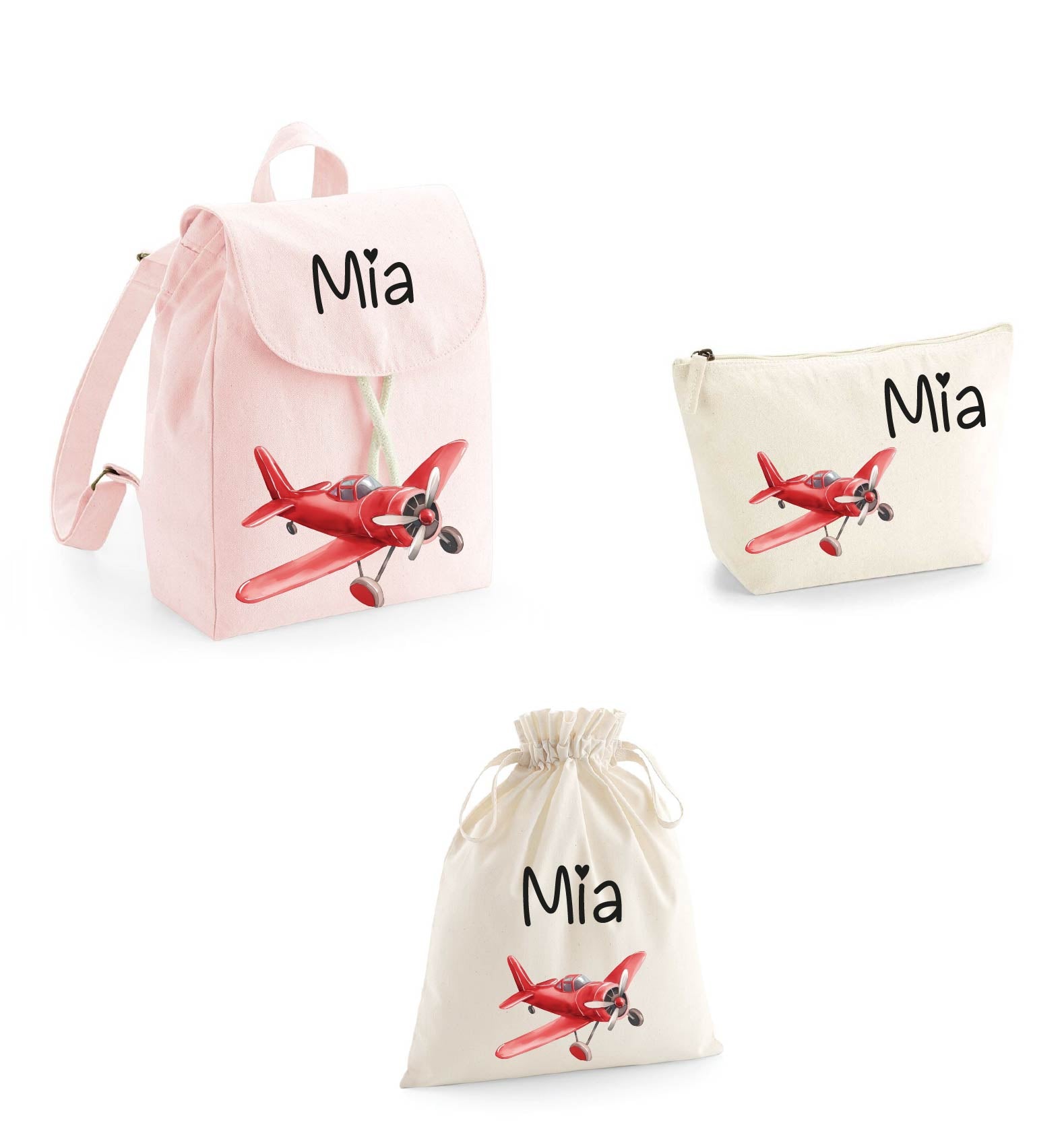 Set asilo Mini Zaino, Sacchetto cambi e beauty Aereo Rosso - Be Brave Boutique