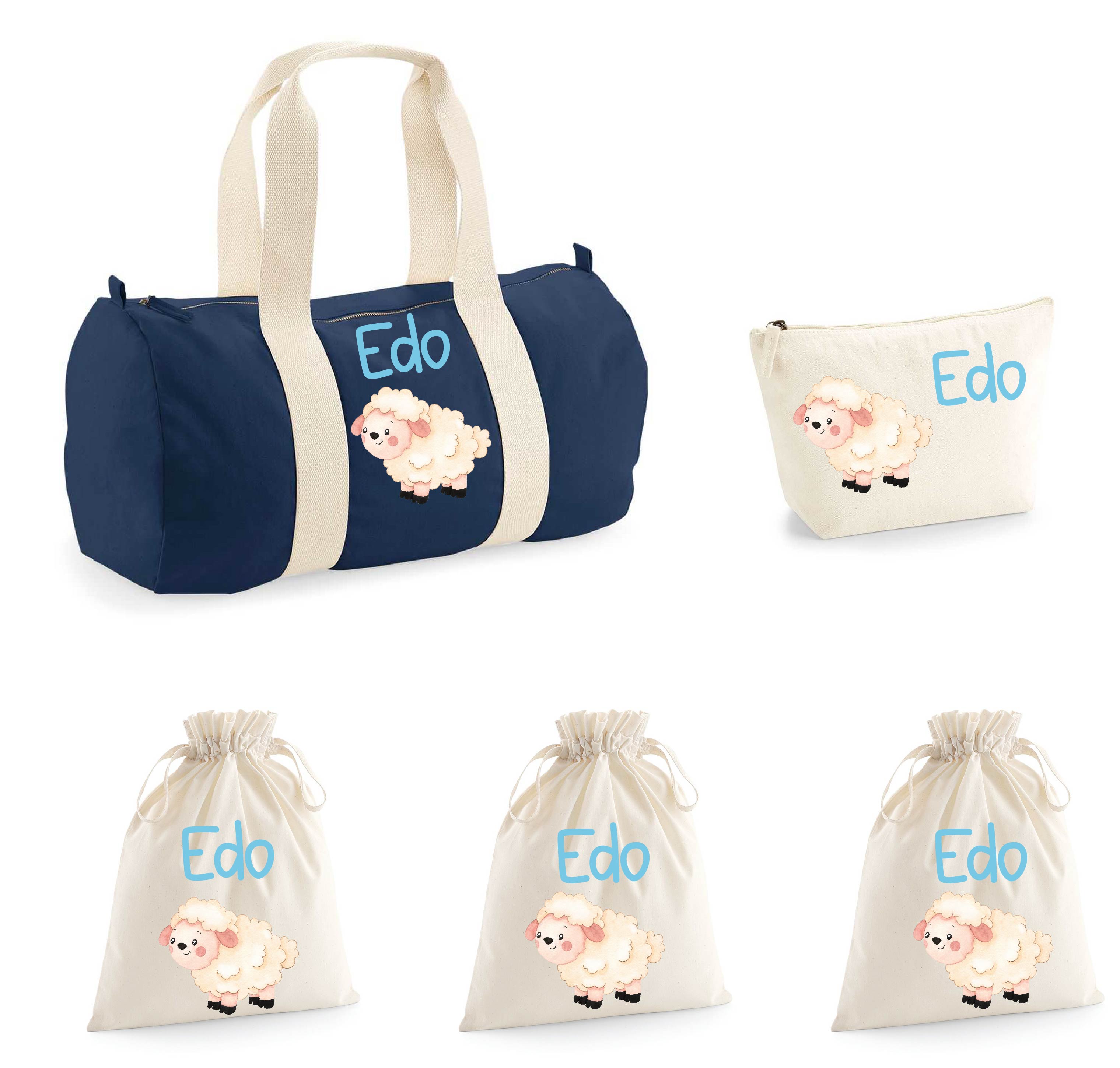 Set Nascita Borsone Baby, 3 sacchi cambi e 1 beauty personalizzati Pecorella - Be Brave Boutique