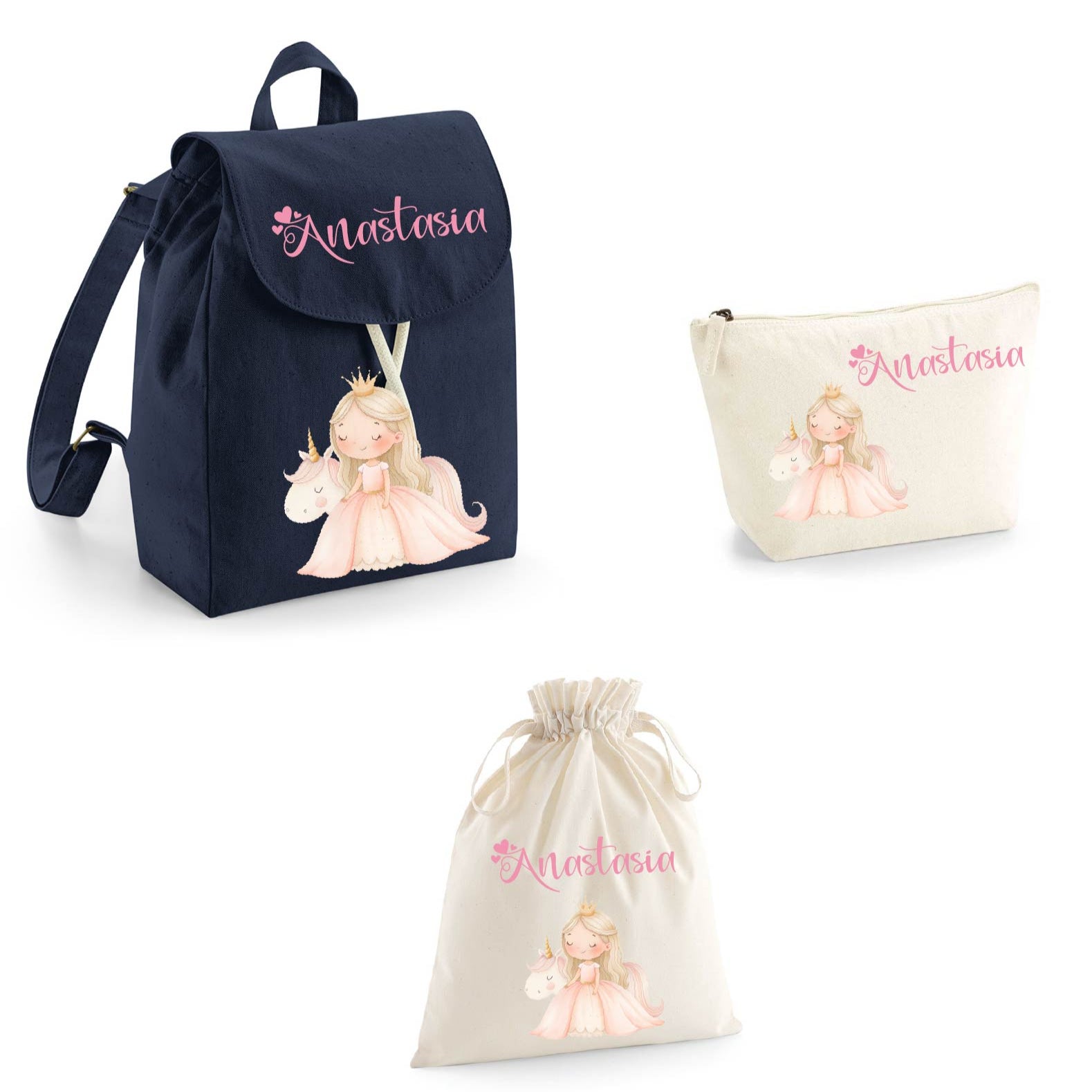 Set asilo Mini Zaino, Sacchetto cambi e beauty Principessa Unicorno - Be Brave Boutique