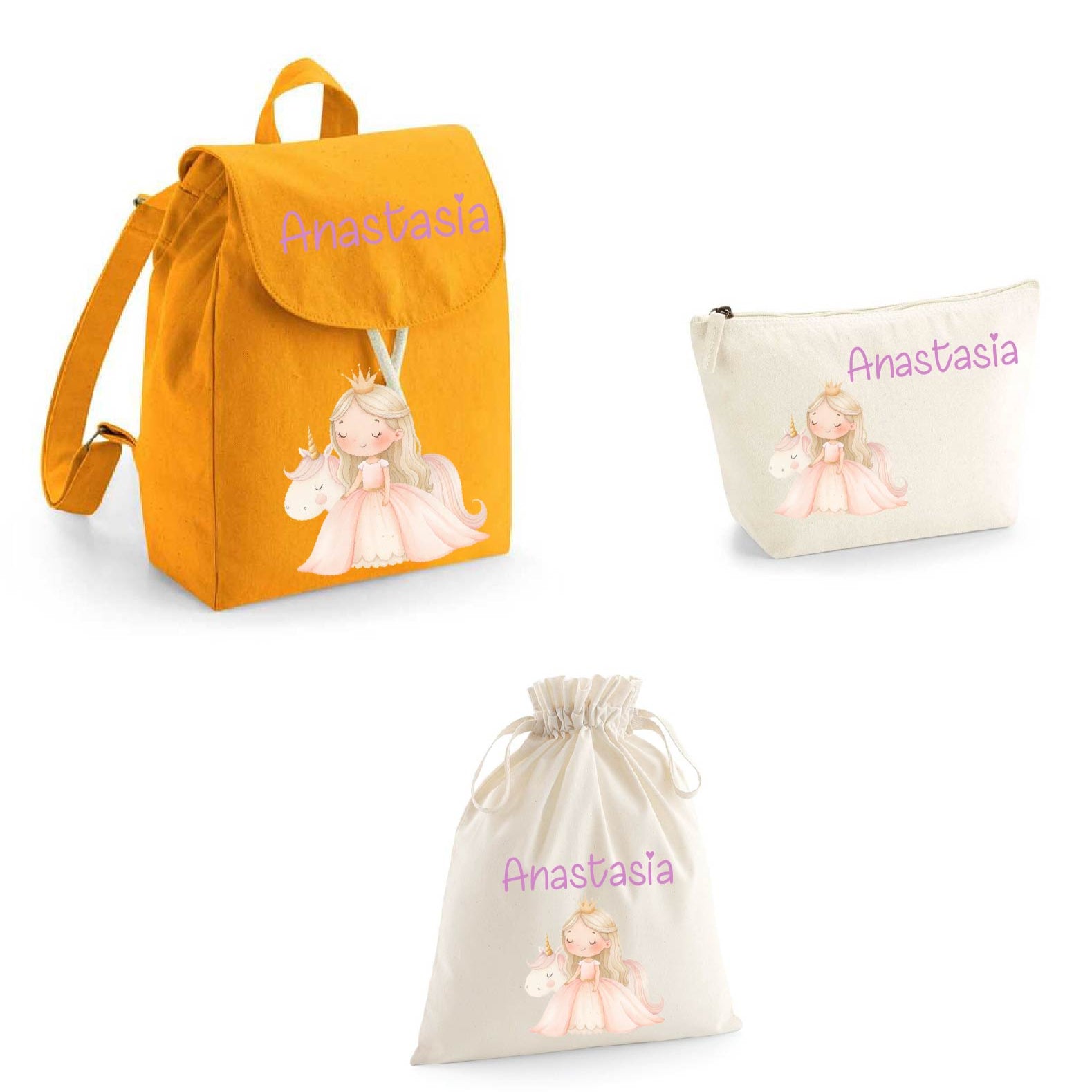 Set asilo Mini Zaino, Sacchetto cambi e beauty Principessa Unicorno - Be Brave Boutique