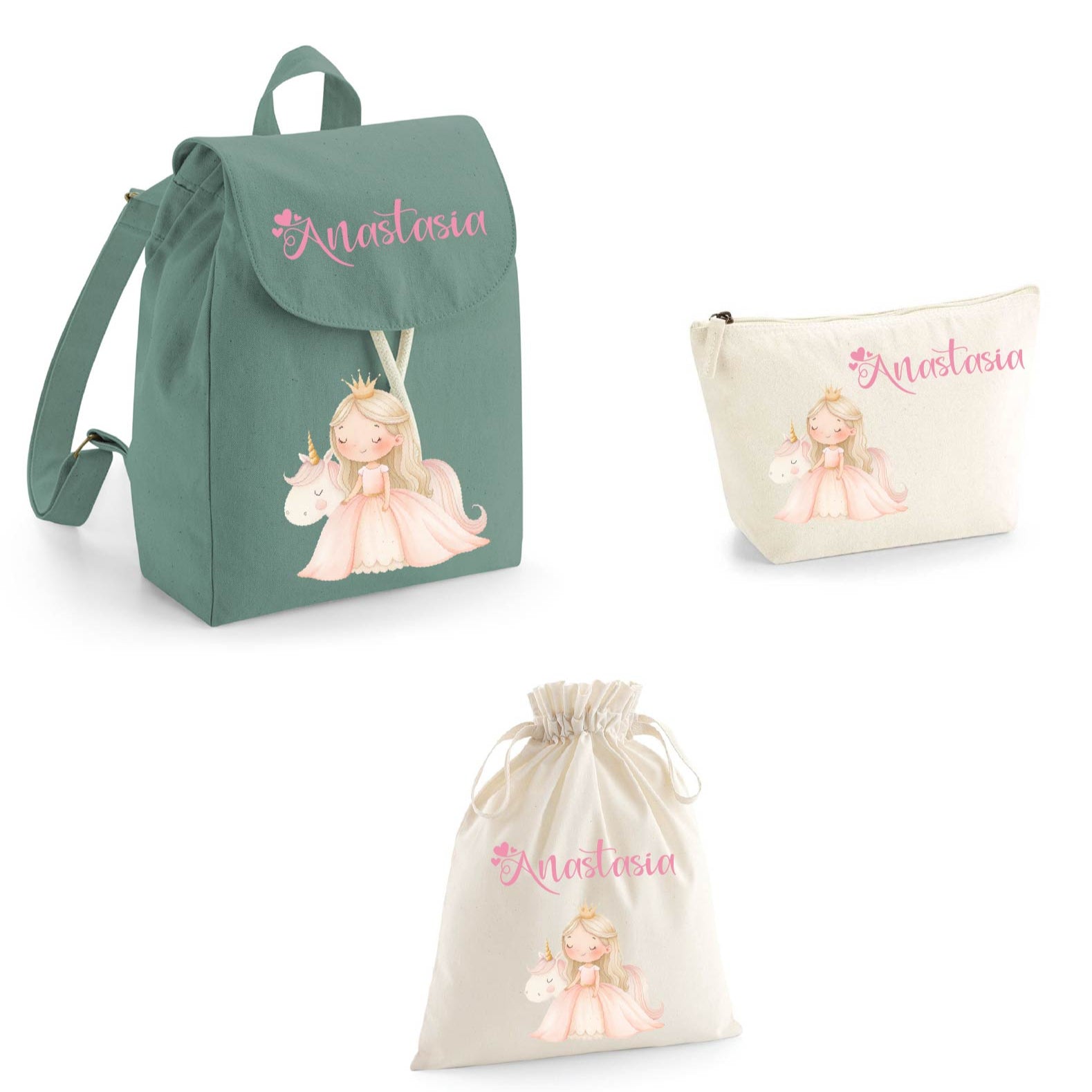 Set asilo Mini Zaino, Sacchetto cambi e beauty Principessa Unicorno - Be Brave Boutique