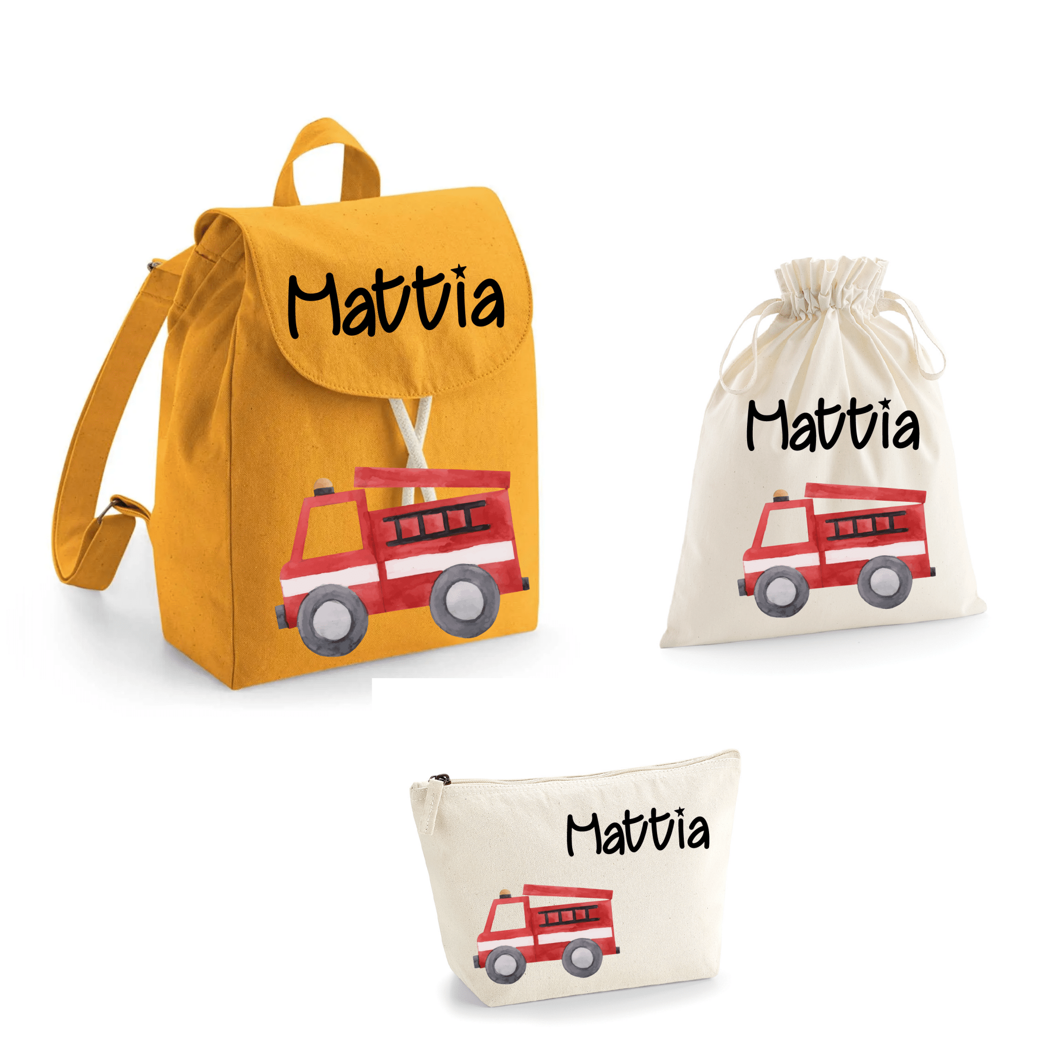 Set asilo Mini Zaino, Sacchetto cambi e beauty Camion Pompieri - Be Brave Boutique