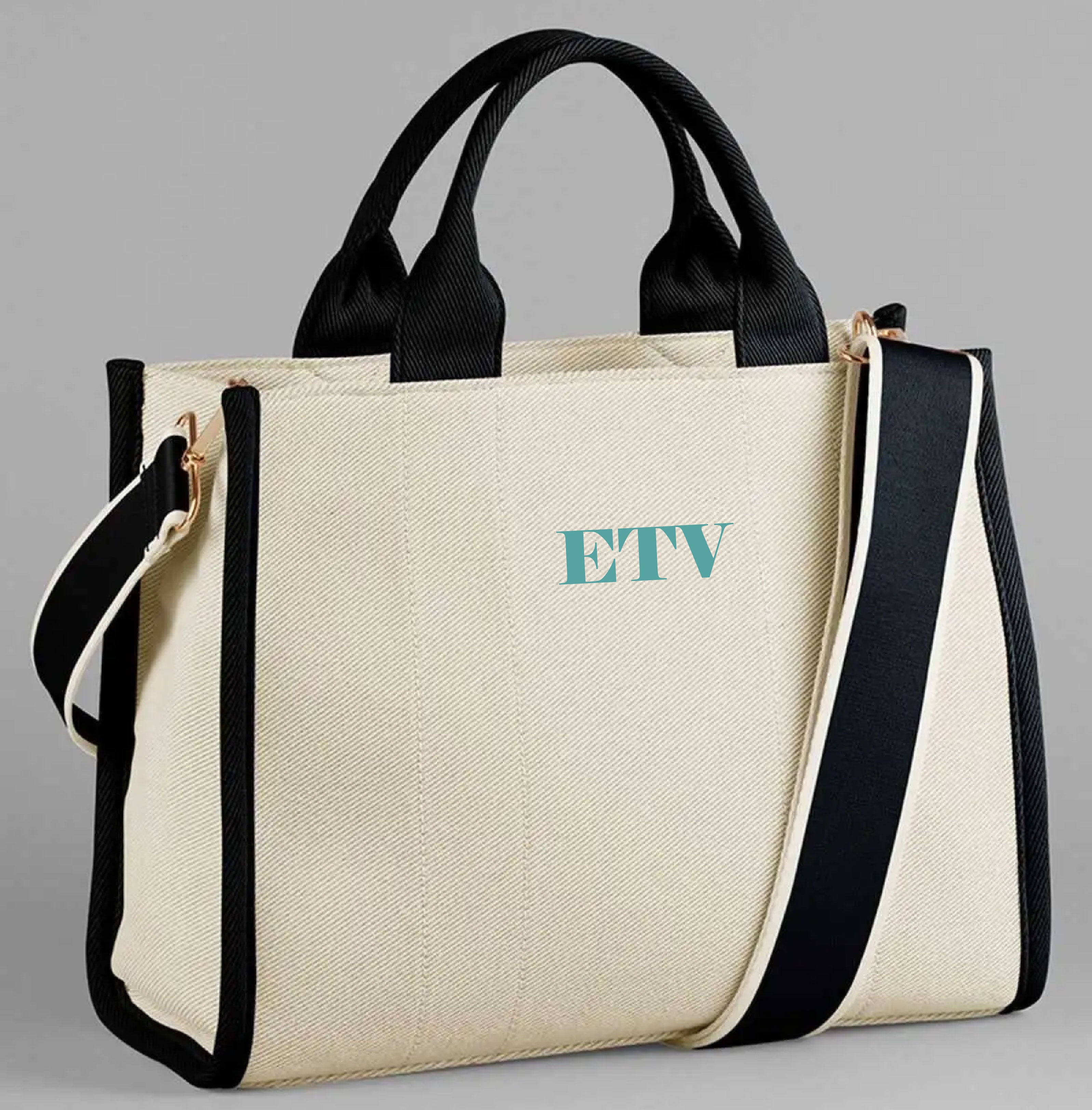 Borsa Tote in Twill Personalizzabile Natutal/Black – Eleganza e Funzionalità - Be Brave Boutique