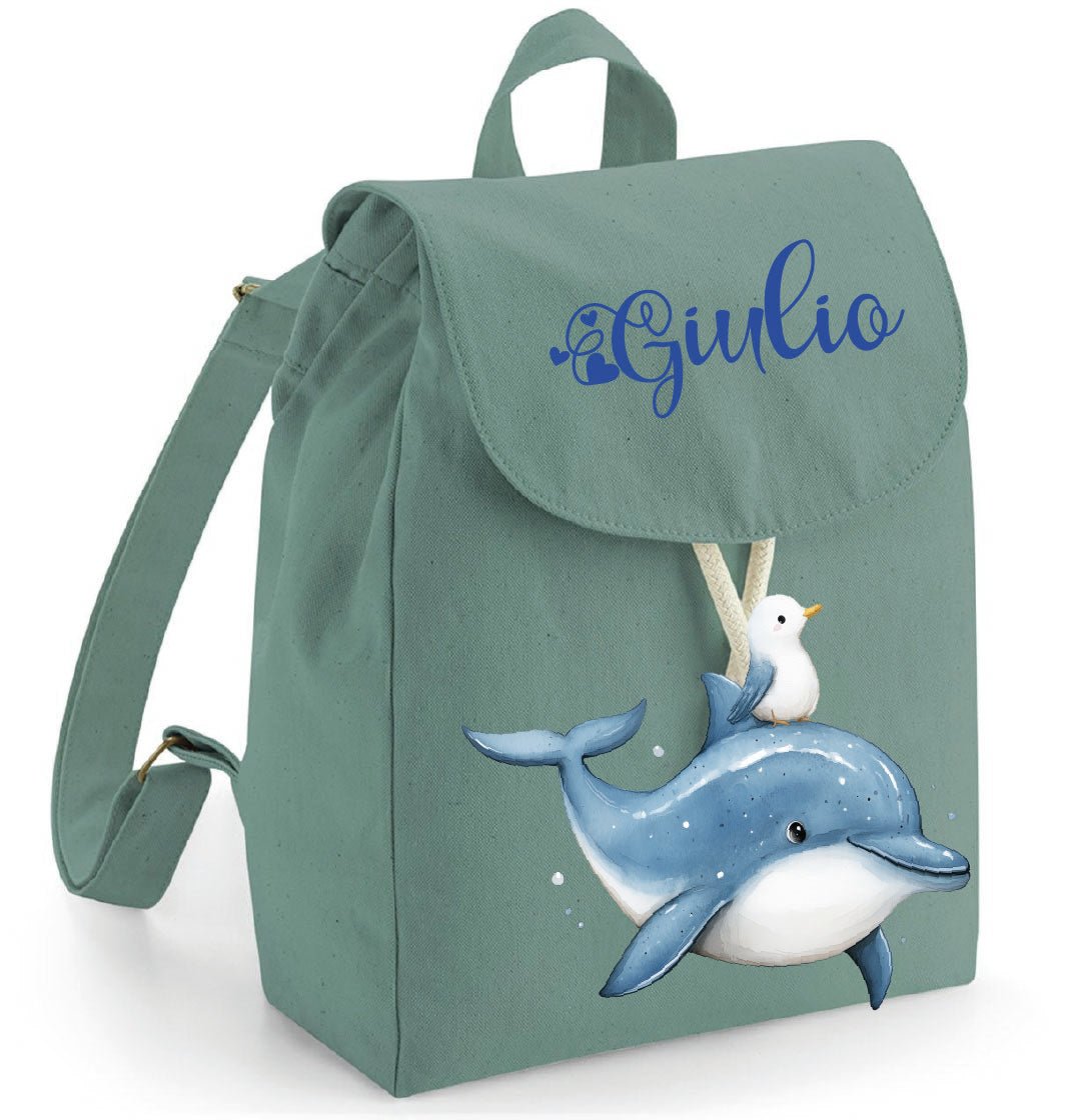Zaino Asilo Bambino Personalizzato – Mini Zainetto con Nome Delfino