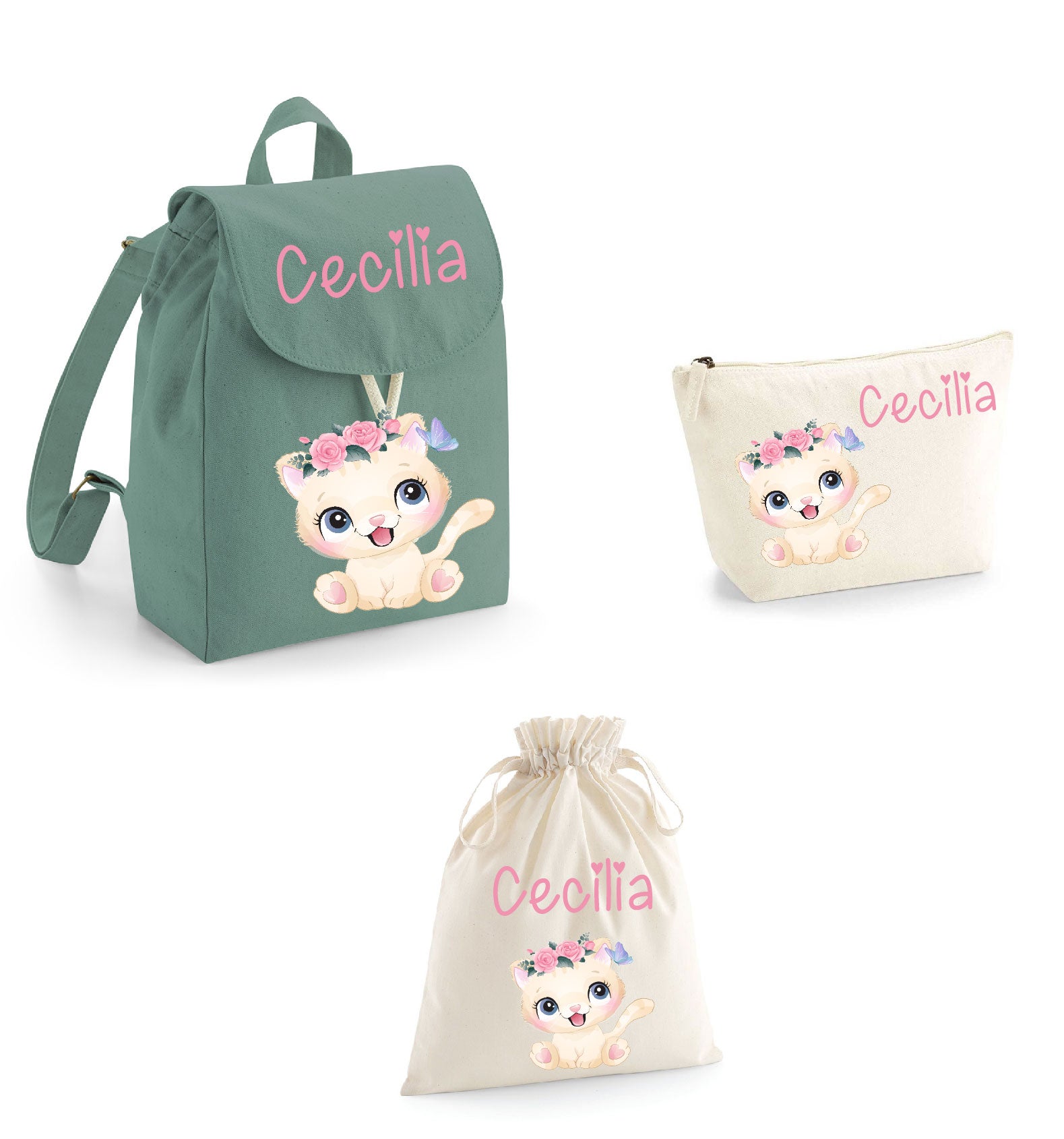 Set asilo Mini Zaino, Sacchetto cambi e beauty Gattina - Be Brave Boutique