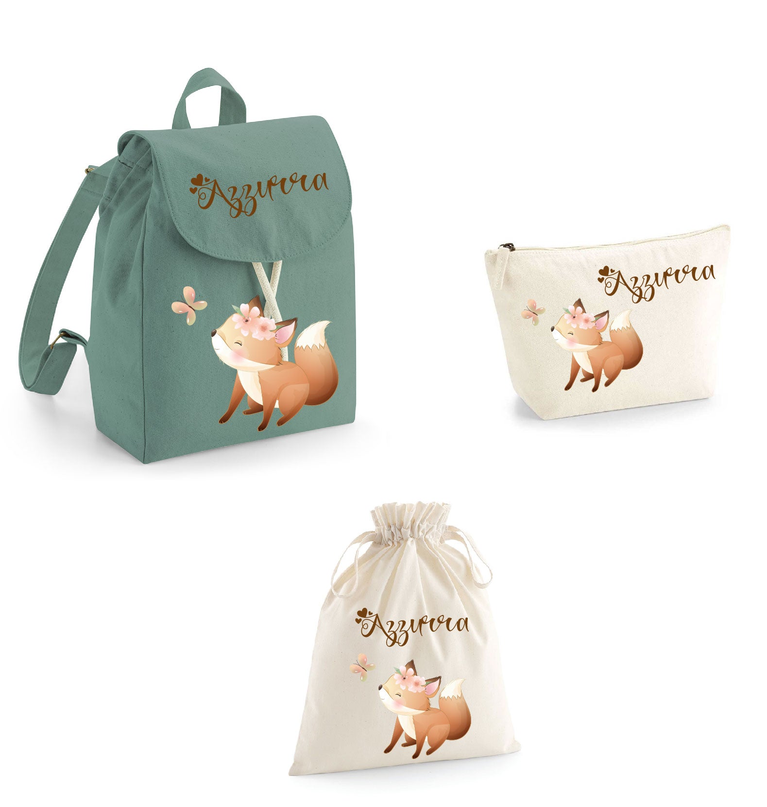 Set asilo Mini Zaino, Sacchetto cambi e beauty Volpina - Be Brave Boutique