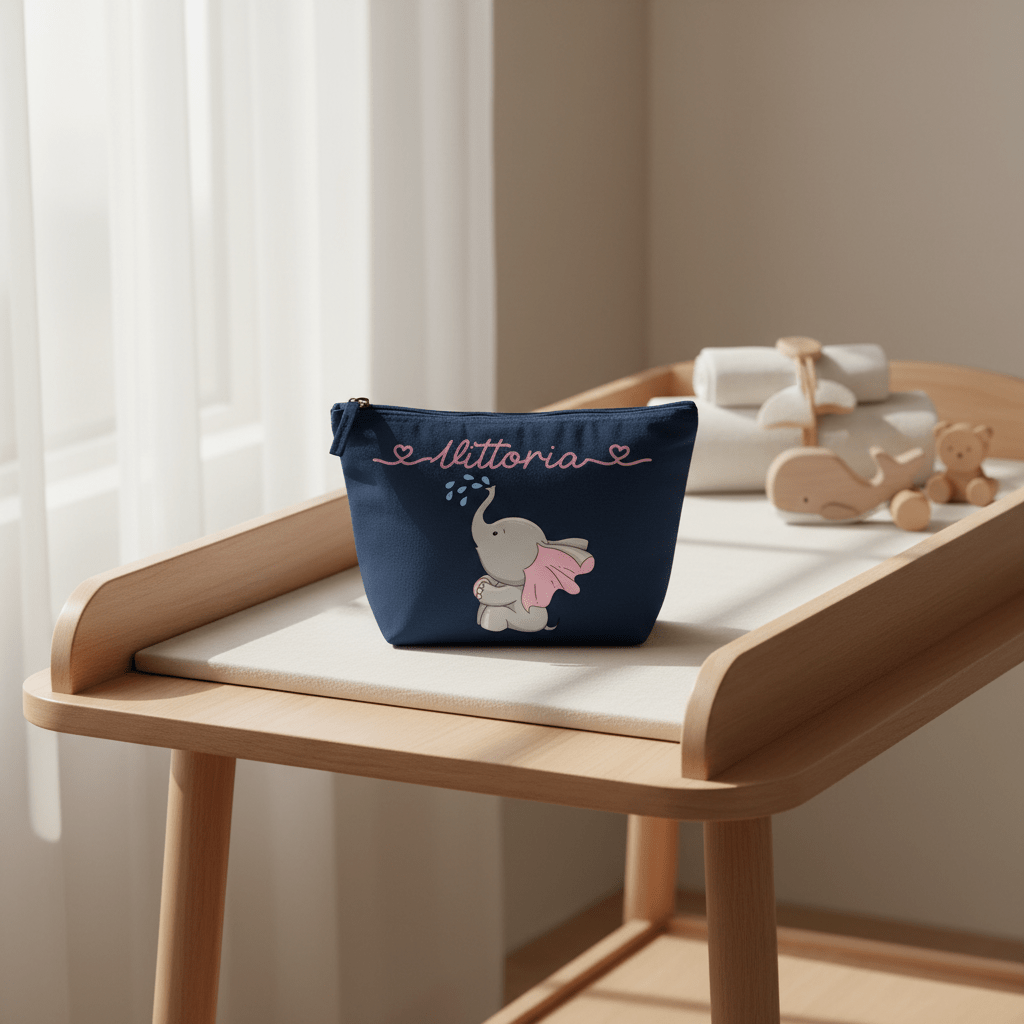 Pochette in cotone organico personalizzabile Elefantina gocce - Be Brave Boutique