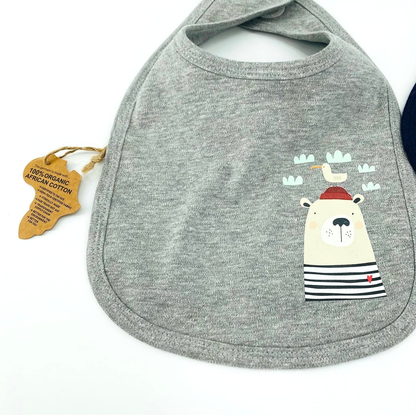 set di 3 bavaglini in doppio strato in 100% cotone pettinato. stampa orsetti e tricheco marinai, dolcissimi e bellissimi personalizzabili - be brave boutique