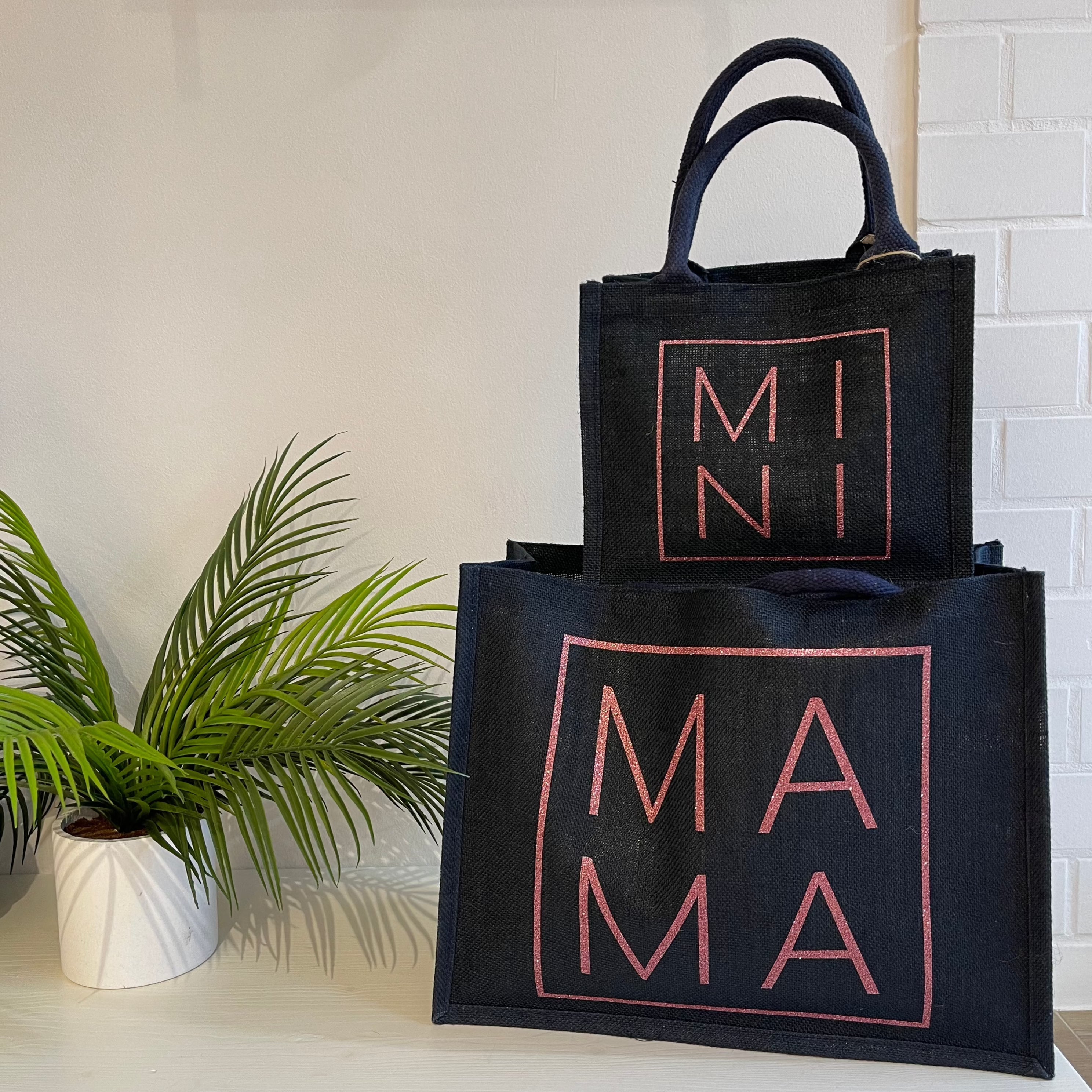 Coppia borse juta Blu Navy Mama Mini matchy-matchy - Be Brave Boutique