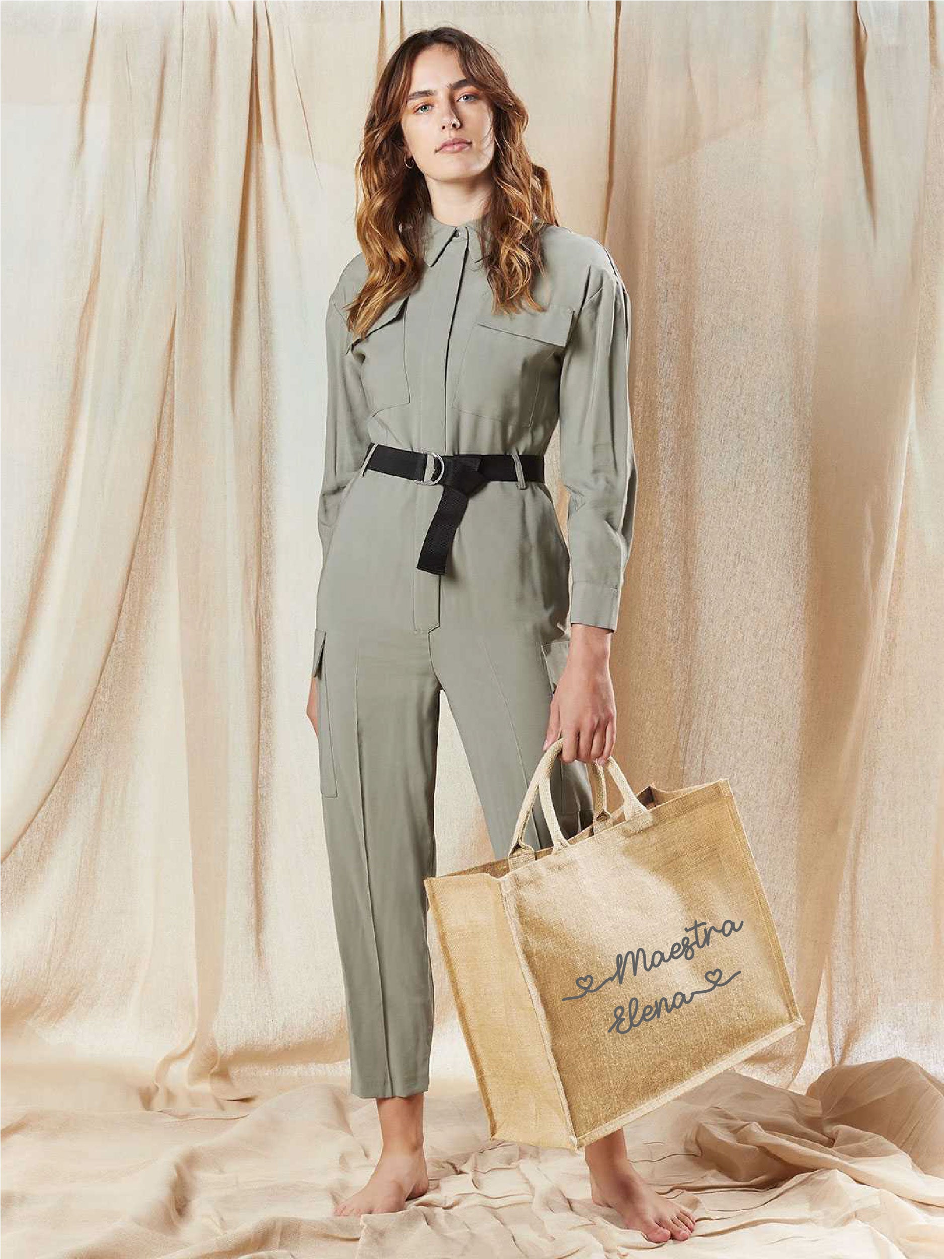 Borsa in Juta Total Beige personalizzabile Regalo maestre fine anno - Be Brave Boutique