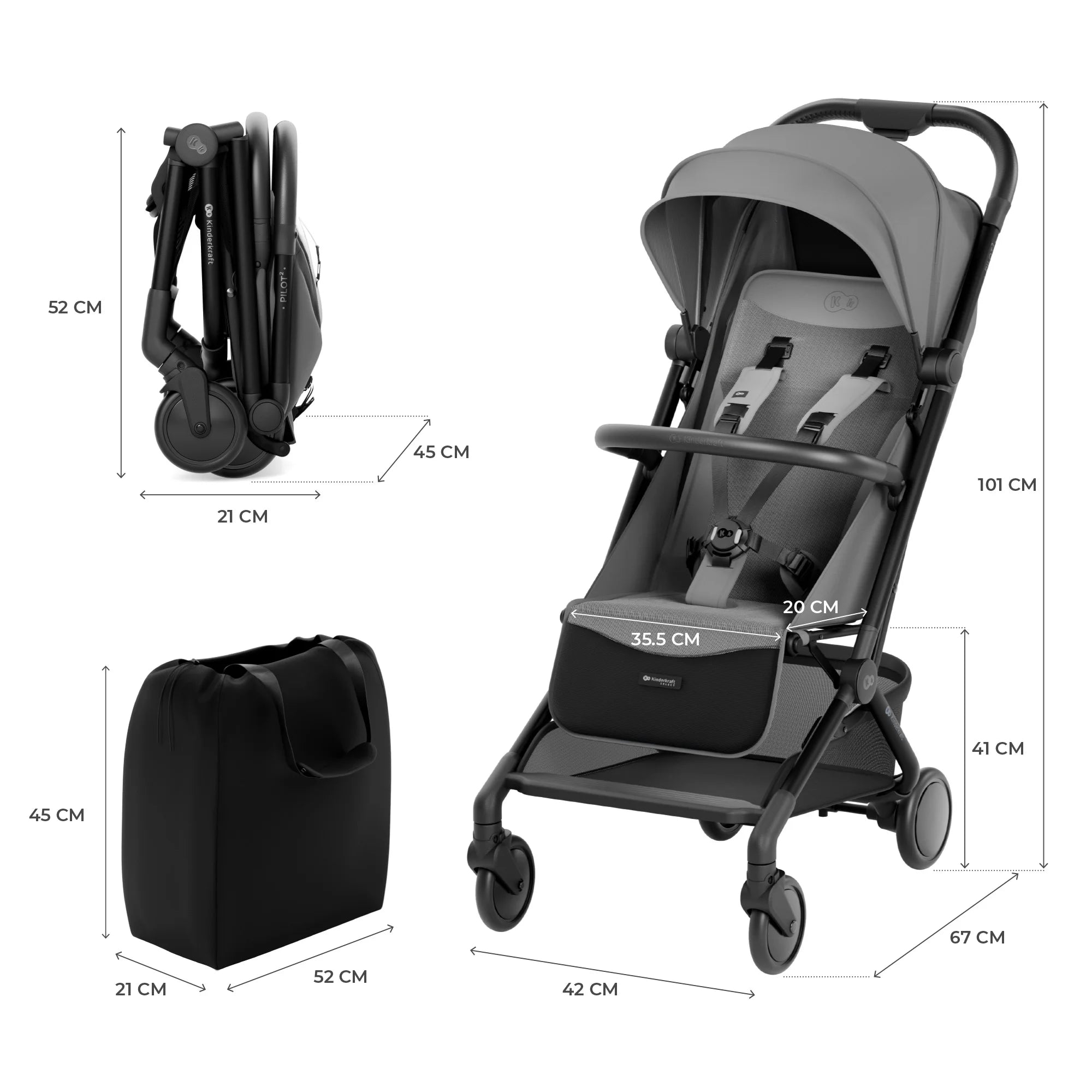 Passeggino per aereo PILOT 2 Grigio - Be Brave Boutique