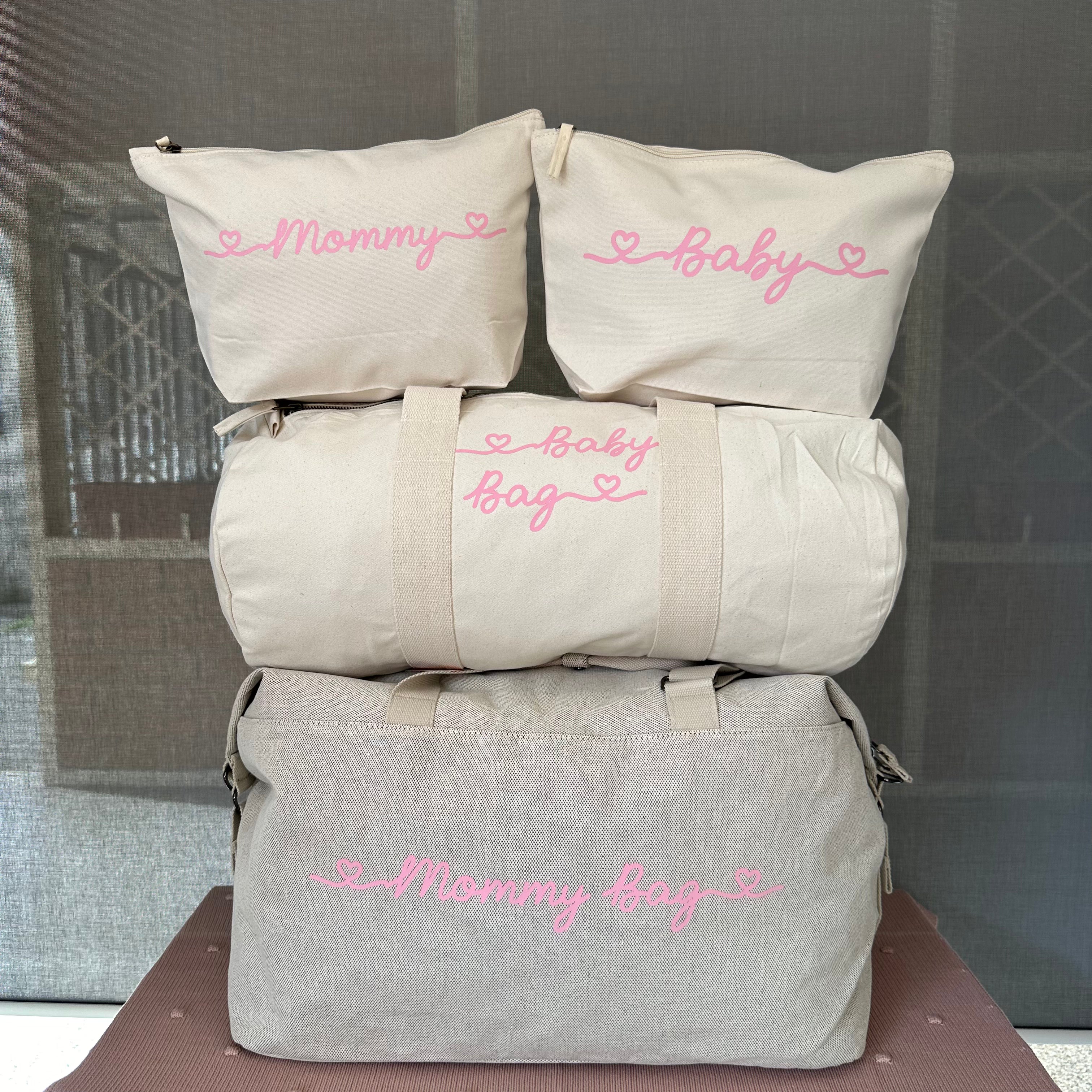 Borsone mamma, 1 borsone baby  e 2 Pochette con cuoricini - Be Brave Boutique