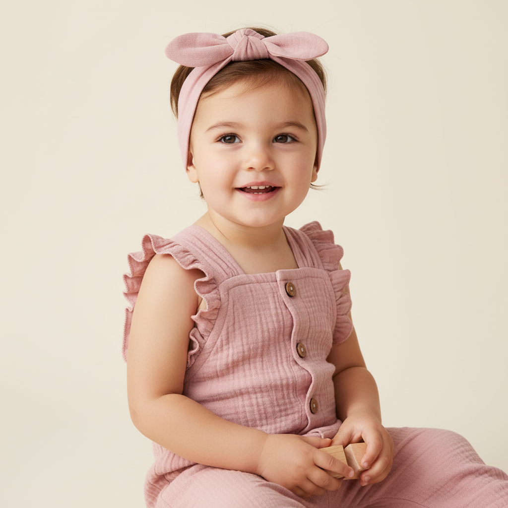 Completo in cotone per bambini salopette rosa