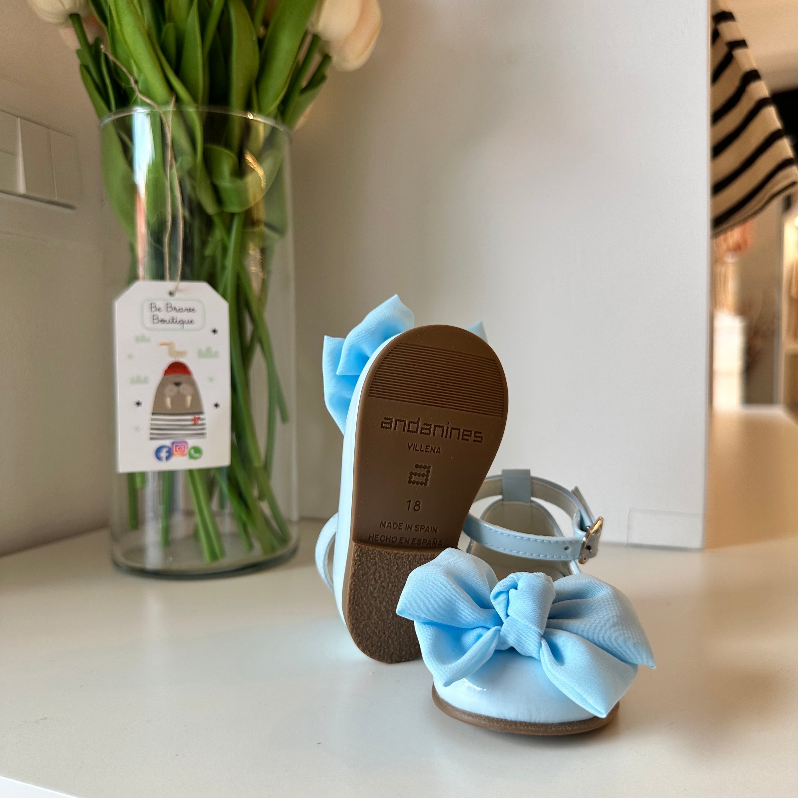 ANDANINES Ballerine Eleganti con fiocco davanti  Azzurre e plantare anatomico - Be Brave Boutique