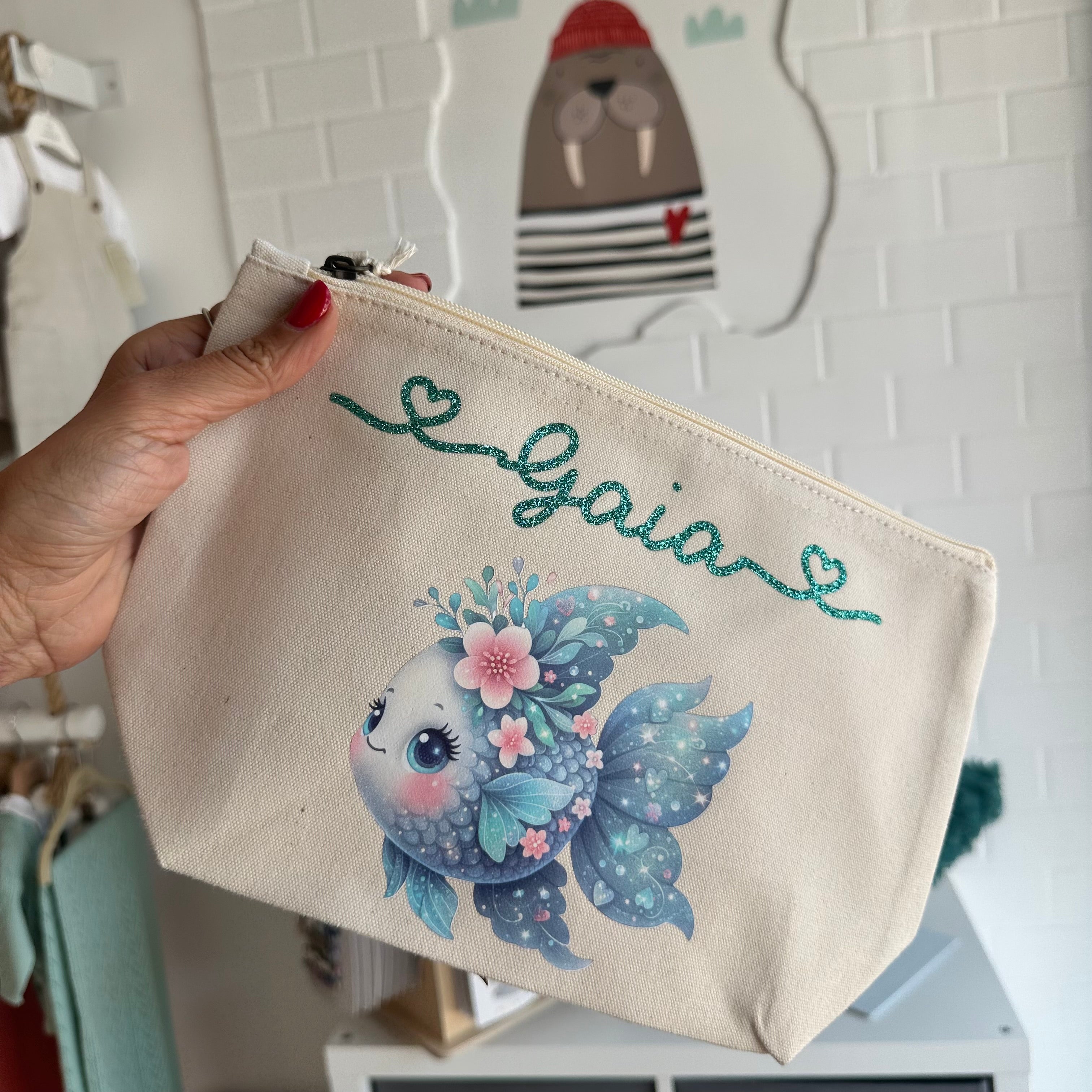 Pochette in cotone organico personalizzabile Pesciolina Azzurra - Be Brave Boutique