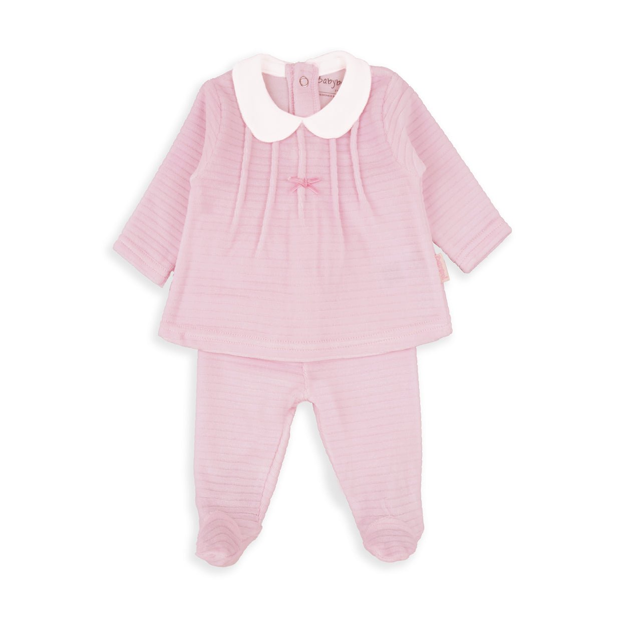 Coordinato Neonato in Ciniglia Rosa con Colletto Bianco - Be Brave Boutique