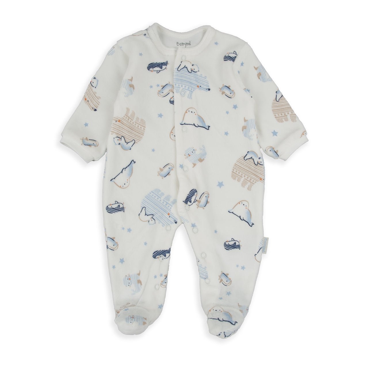 Tutina Neonato in Ciniglia Bianca con Fantasia Orsetti Polari e Pinguini - Be Brave Boutique