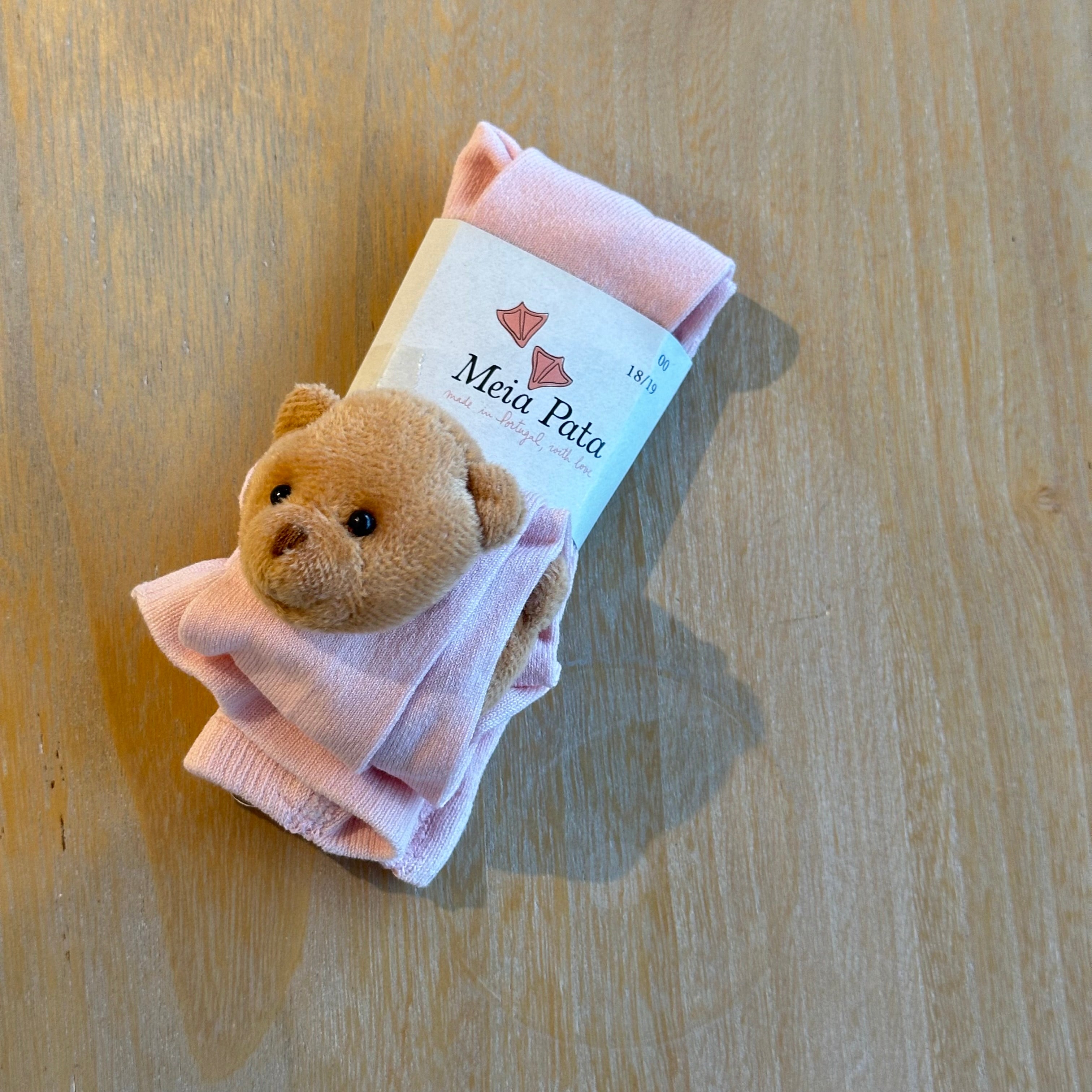Calzamaglia Rosa per bambini con Orsetto  Meia Pata - Be Brave Boutique