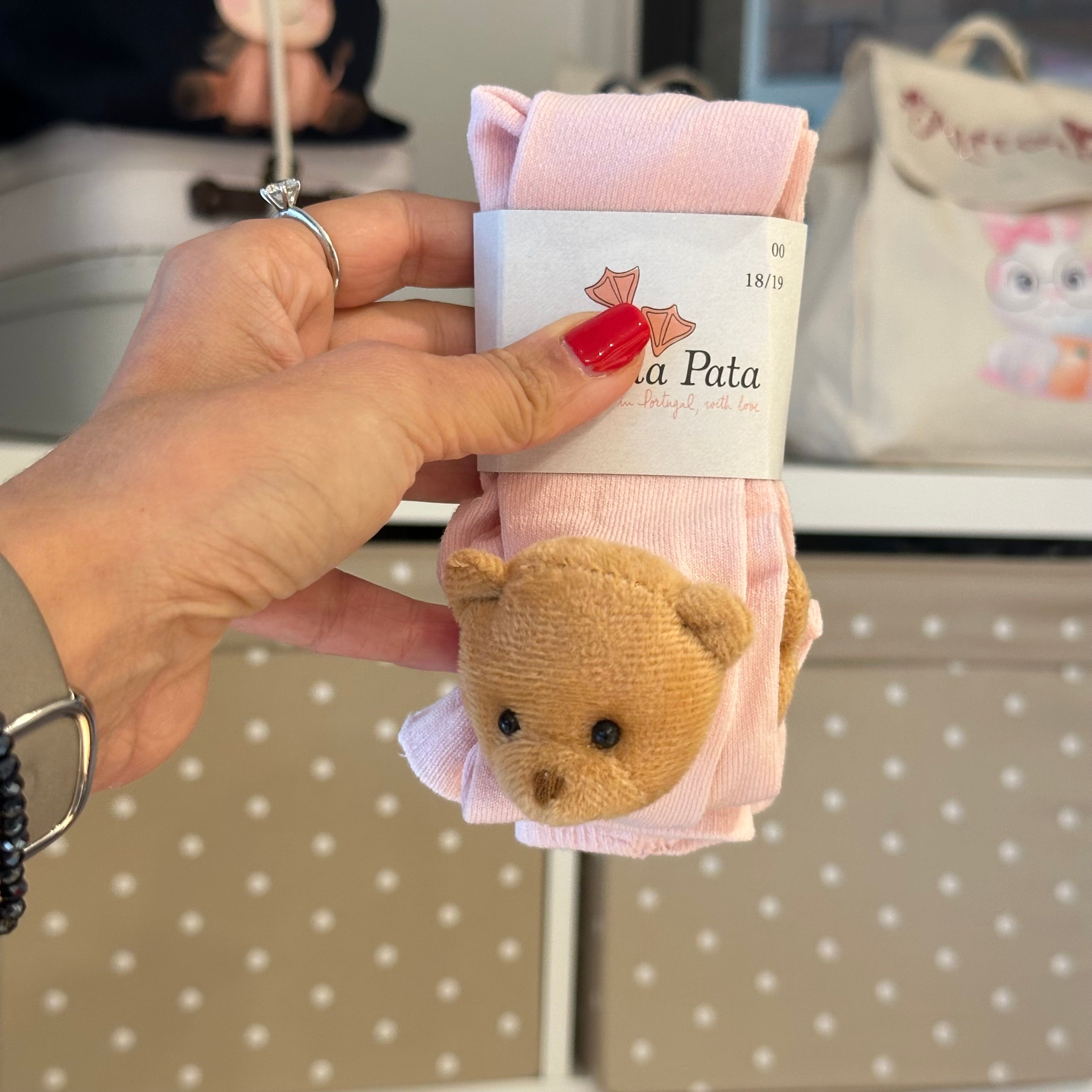 Calzamaglia Rosa per bambini con Orsetto  Meia Pata - Be Brave Boutique